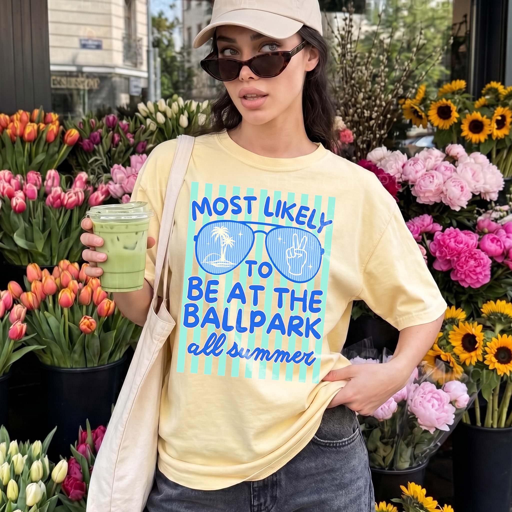 Most Likely To Be At The Ballpark All Summer Graphic T-Shirt Last Day of School Teacher Tee Preppy Retro Casual Light Yellow Cotton Tee Baseball Mom Summer Sports Fan Apparel Trendy Vacation Top Oversized Game Day Shirt Trendy Streetwear Top 2