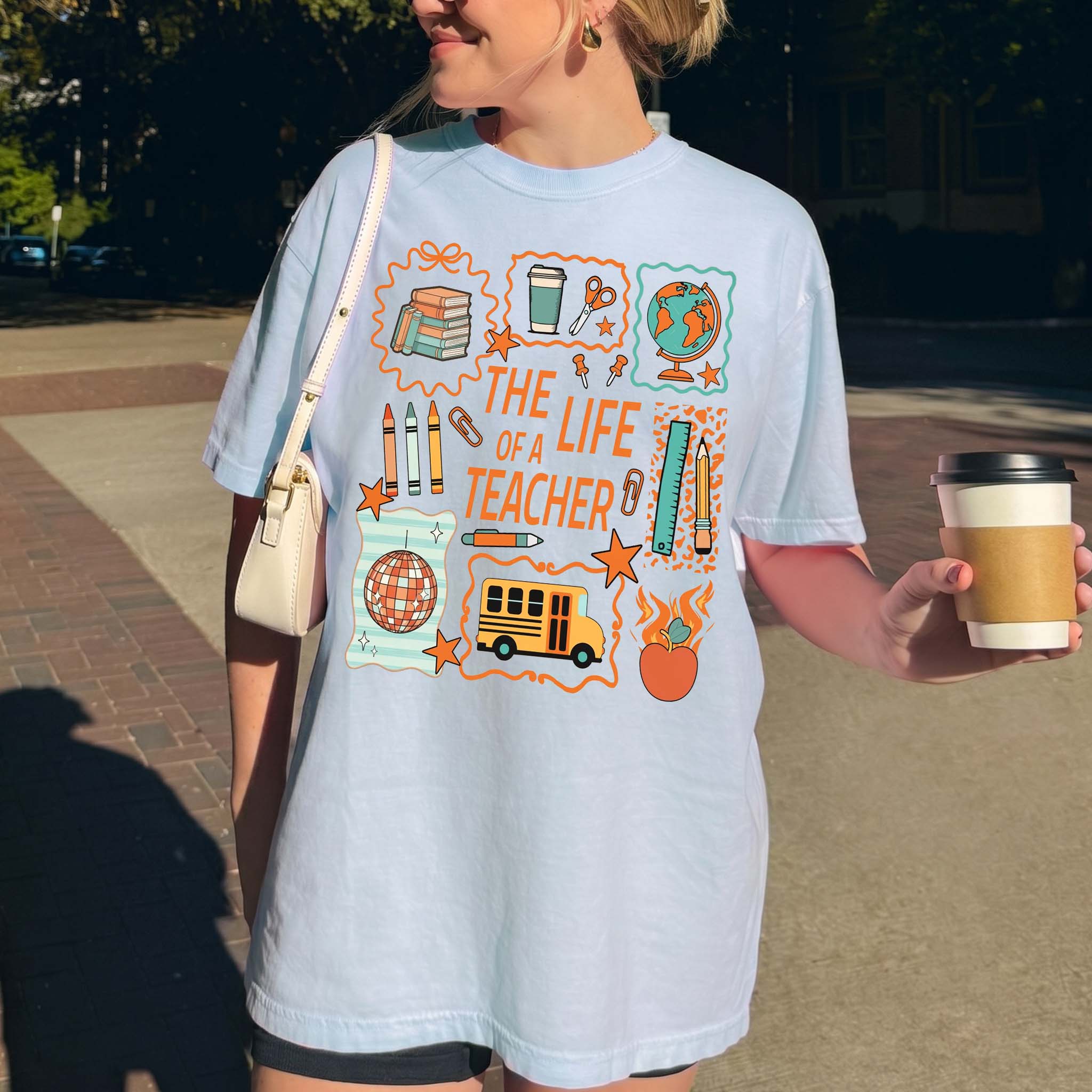 Women's Retro Casual Short Sleeve Round Neck Soft Style Teacher Parody Graphic Print 1-Piece T-Shirt - Ribbed Streetwear Cotton Blend, Wrap Back Back To School Educator Tee 3