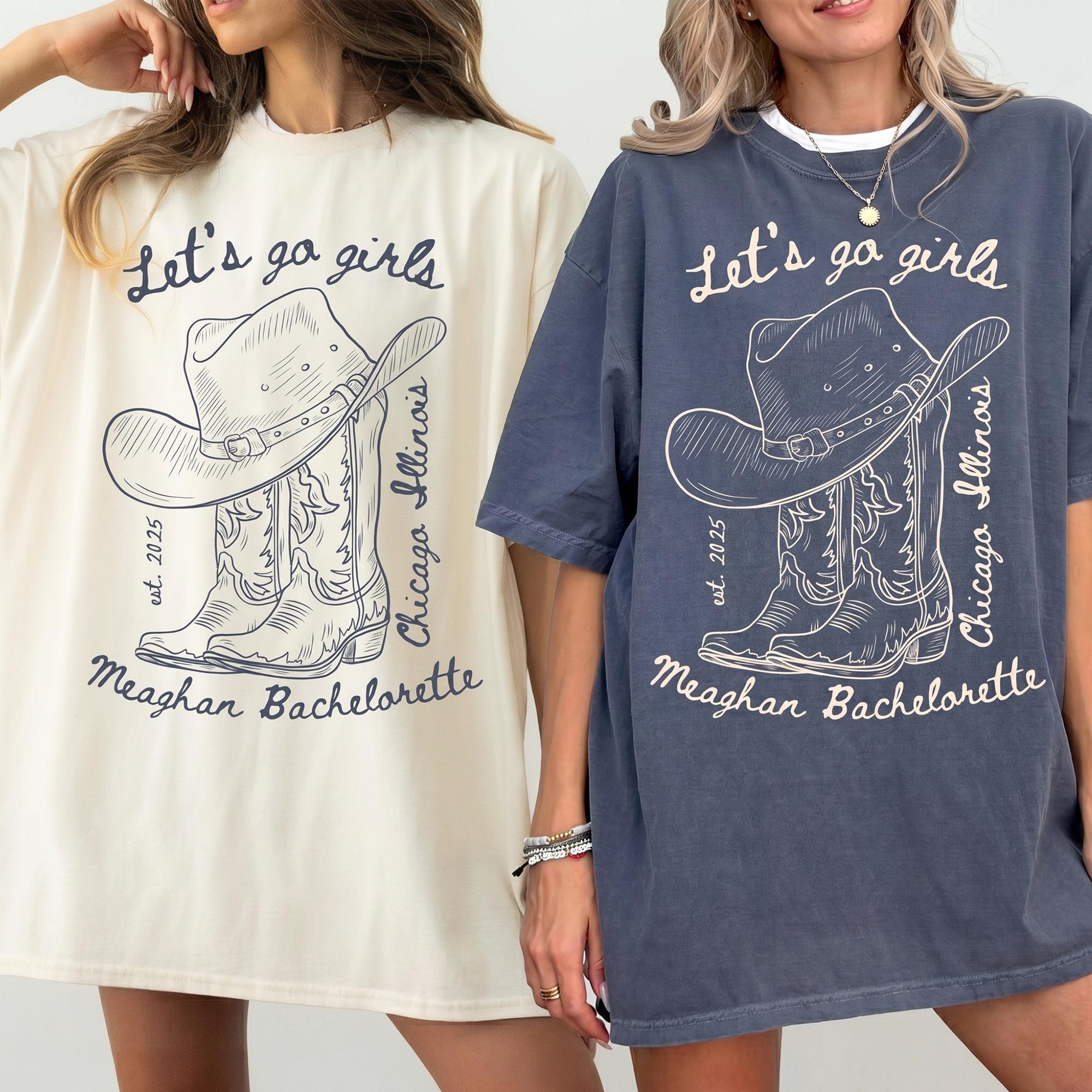 Personalized Let's Go Girls T-Shirt Custom Bachelorette Matching Shirt for Women and Bridal Party Western Country Nashville Aesthetic Ivory Cotton Top Cowgirl Bride Tee Personalized Nashville Bach T-Shirts Country Bridal Squad 3