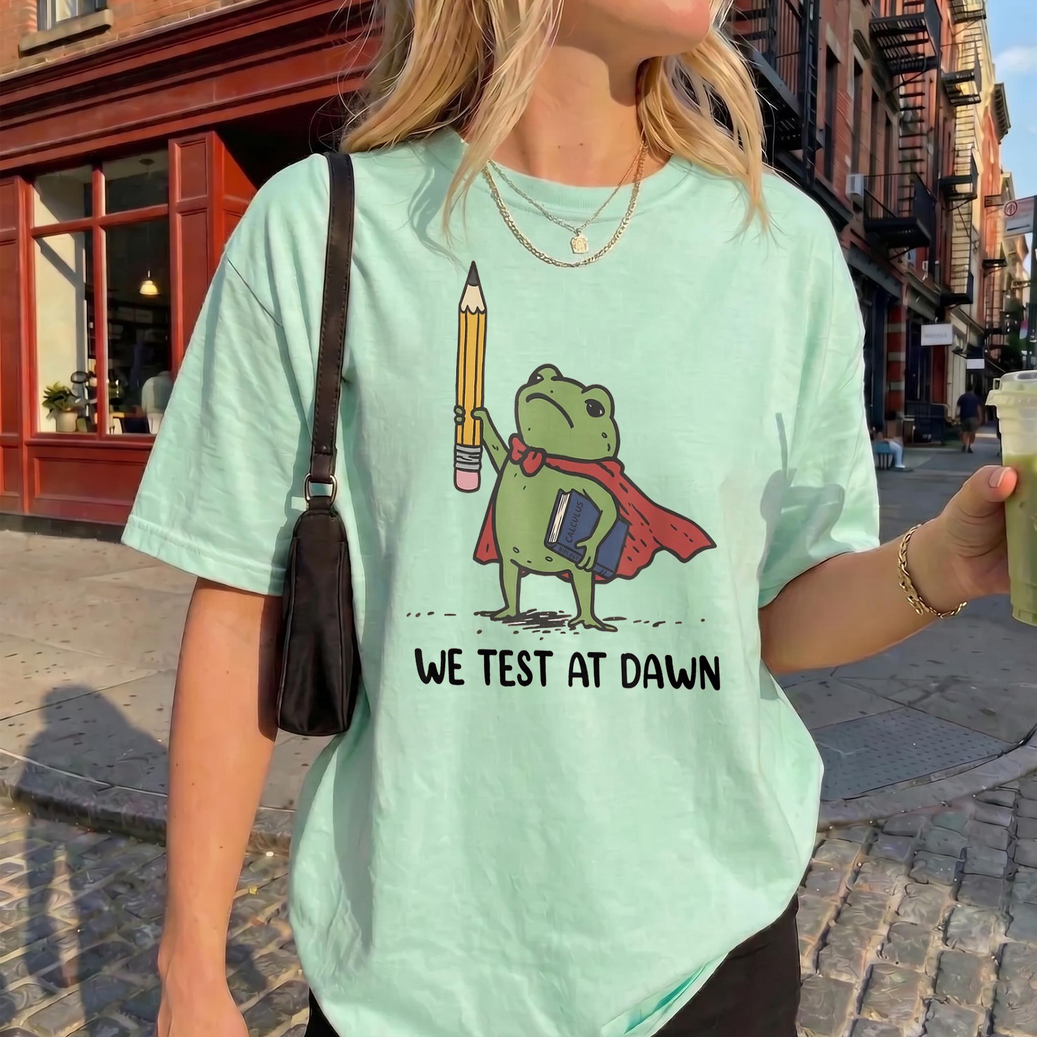 [Flash Deals] BojjiArtist We Test At Dawn Funny Teacher Frog Shirt, Test Day Outfit, Cute Frog Teacher T-shirt, Sarcastic School Teacher Tee, Funny Calculus Test Shirt, Unique Academic Apparel 2