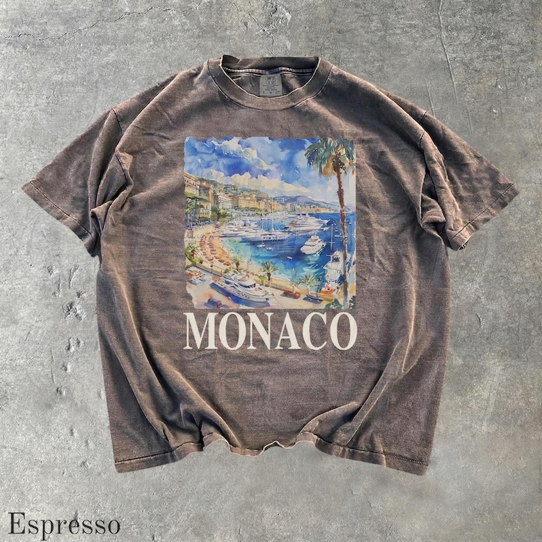 Women's Monaco Apparel - Garment-Dyed Cotton Oversized Round Neck Short-Sleeve Tshirt, Streetwear Style, Vintage Watercolor Graphic, Ribbed Ultra-Soft Premium Fabric, Wrap Detail, Coastal Aesthetic, Casual Vacation Beach Clothes 4