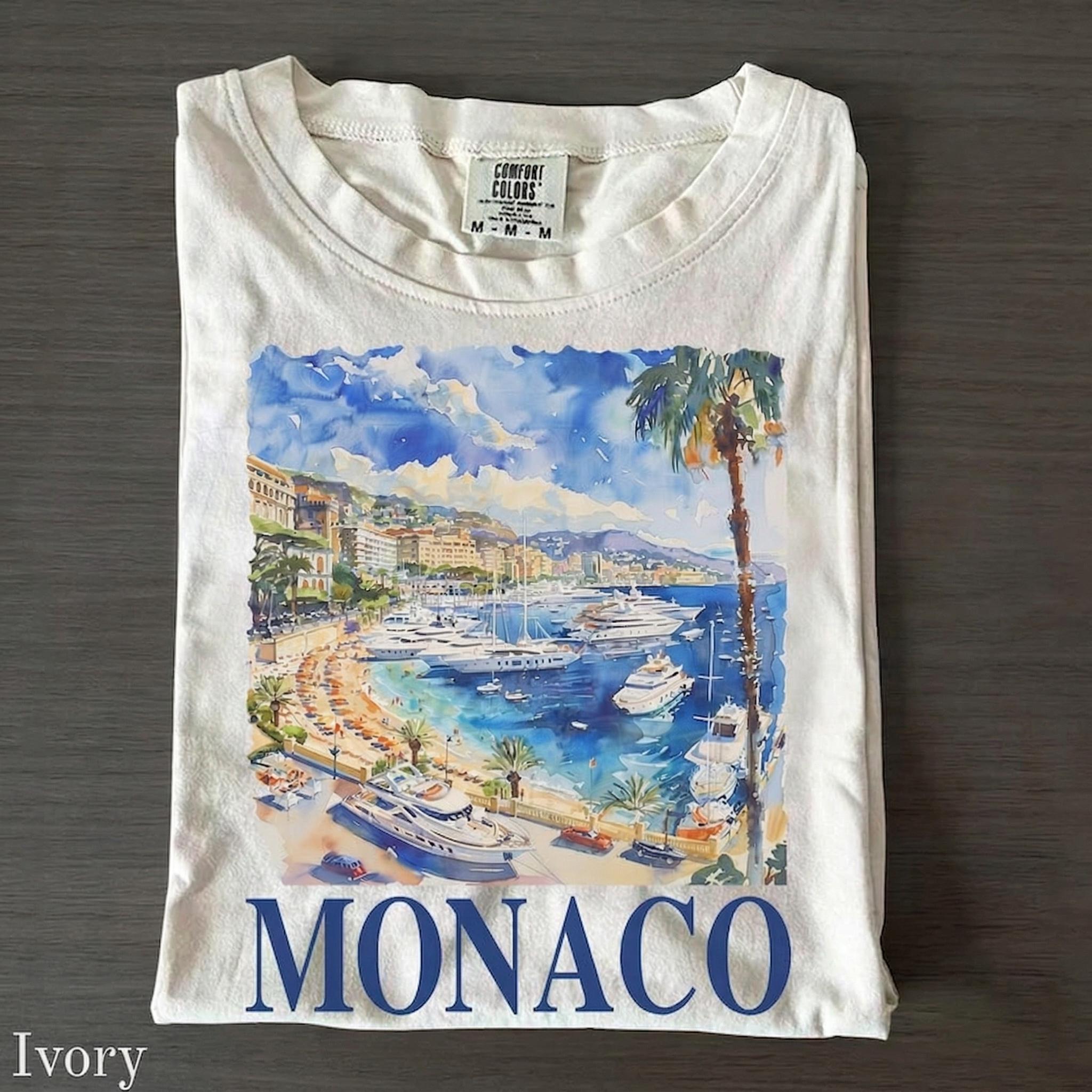 Women's Monaco Apparel - Garment-Dyed Cotton Oversized Round Neck Short-Sleeve Tshirt, Streetwear Style, Vintage Watercolor Graphic, Ribbed Ultra-Soft Premium Fabric, Wrap Detail, Coastal Aesthetic, Casual Vacation Beach Clothes 2