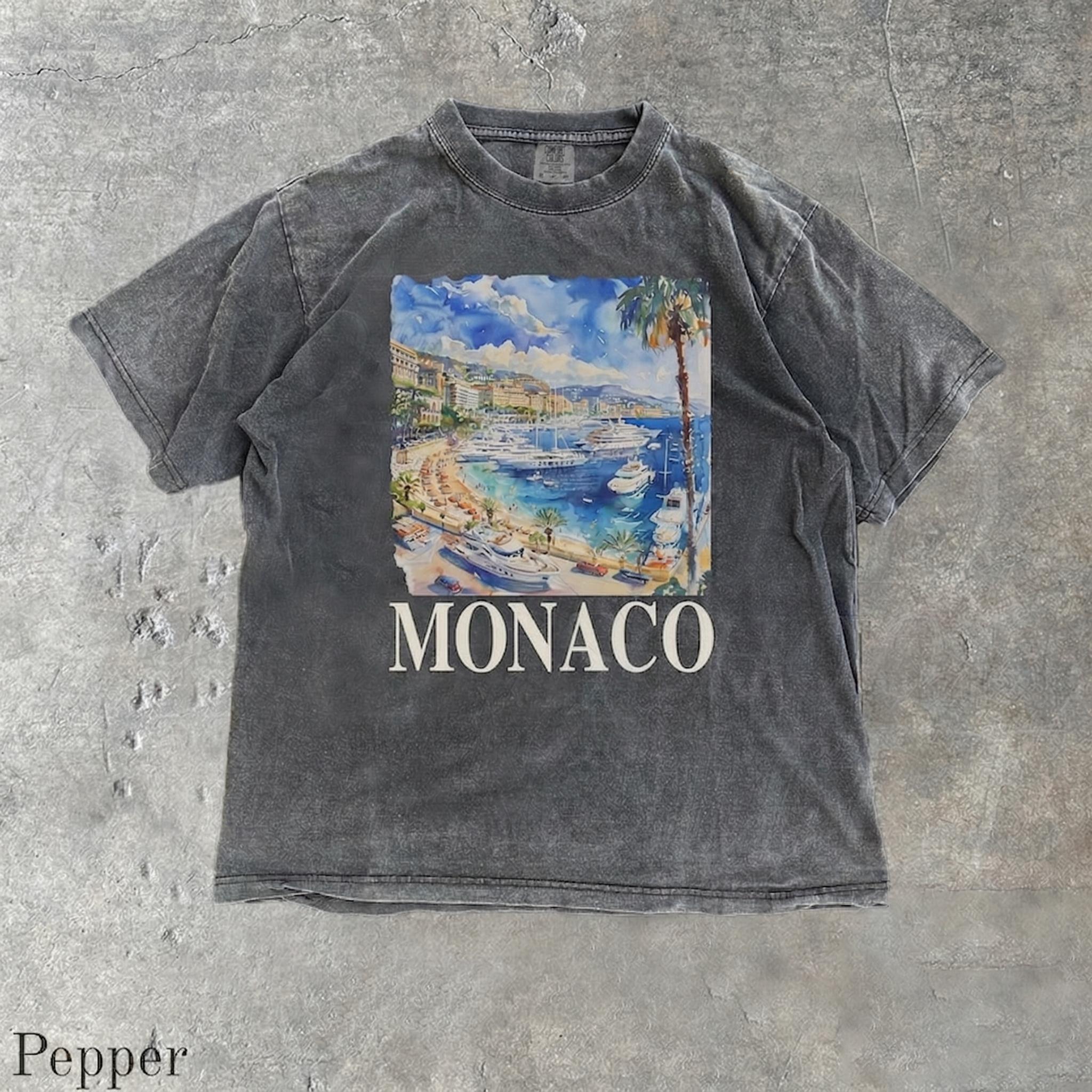 Women's Monaco Apparel - Garment-Dyed Cotton Oversized Round Neck Short-Sleeve Tshirt, Streetwear Style, Vintage Watercolor Graphic, Ribbed Ultra-Soft Premium Fabric, Wrap Detail, Coastal Aesthetic, Casual Vacation Beach Clothes 3