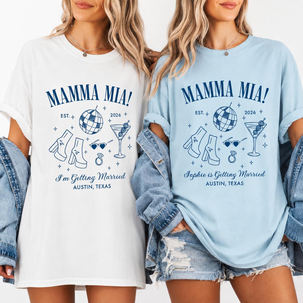 Personalized I'm Getting Married, Bridesmaids Mamma Mia Bachelorette T-Shirts Dancing Queen Disco Bach Party Custom Location Custom Bride To Be Matching Party Group Merch 3