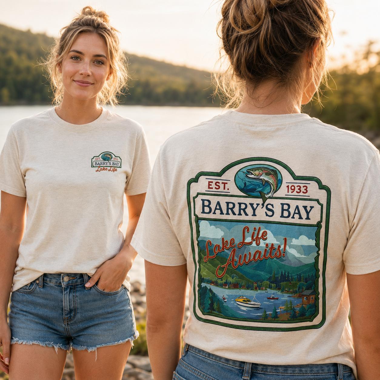 Vintage Barry's Bay Lake Life Awaits Graphic T-Shirt For Women Retro Outdoorsy Fishing Aesthetic Cotton Tee Preppy Summer Vacation Cabin Trip Granola Girl Casual Oversized Top Campcore Apparel 2
