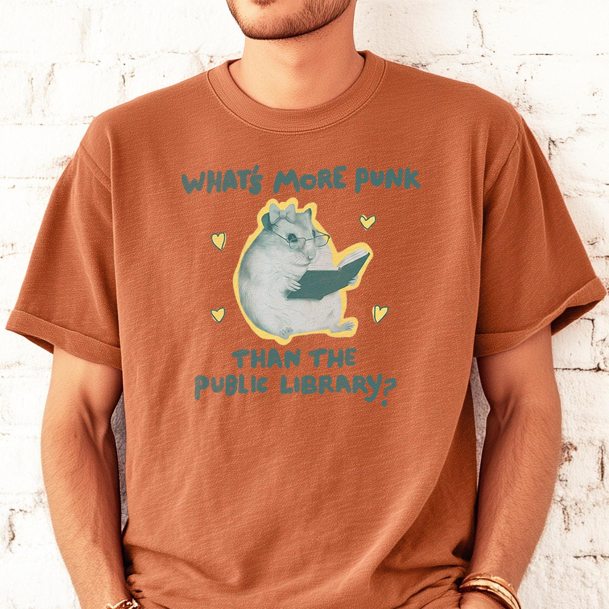 Women's Mustard Yellow Heavyweight Cotton Oversized Graphic T-Shirt - Punk Public Library Meme Design, Vintage Quirky Bookish Aesthetic, For Book Lovers 3