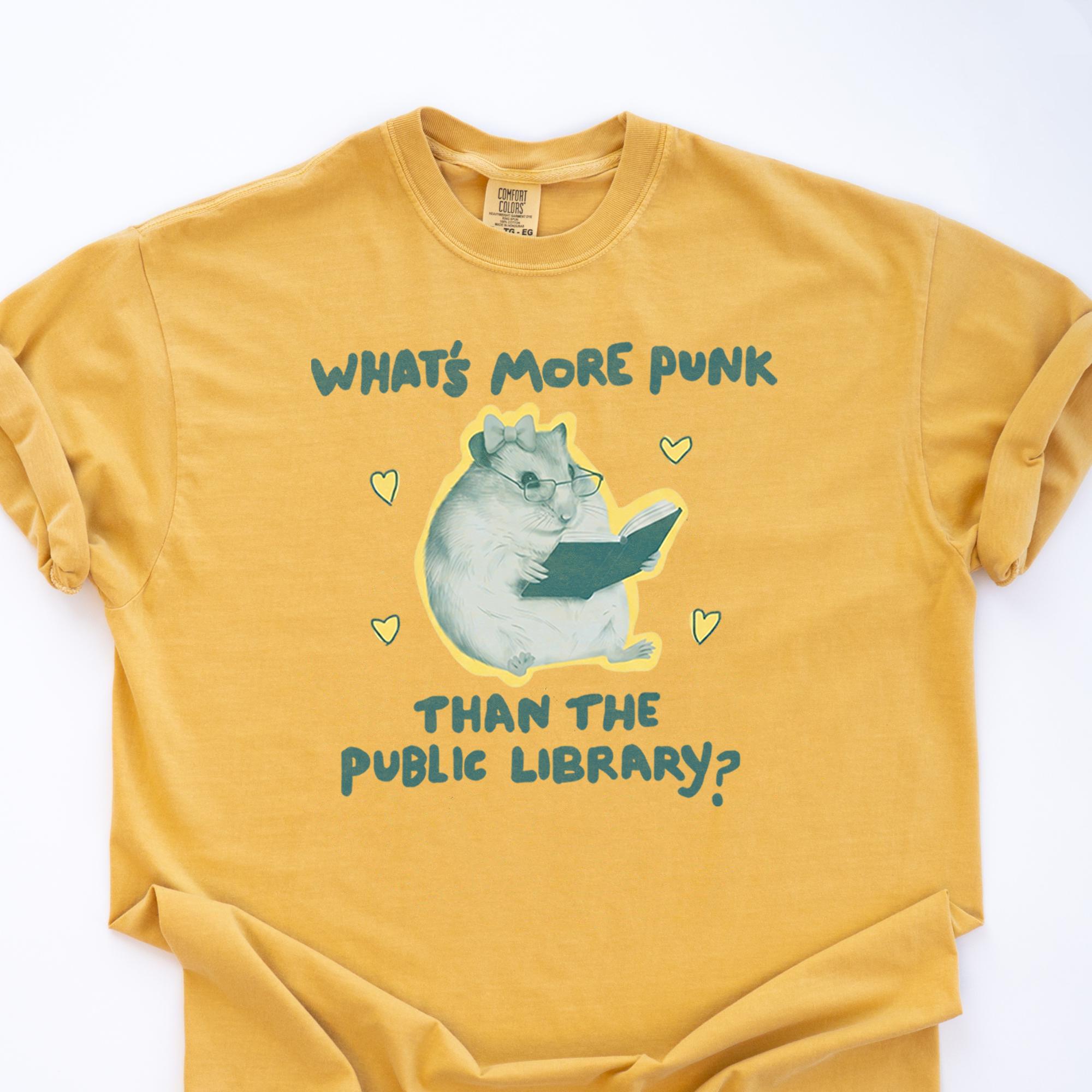 Women's Mustard Yellow Heavyweight Cotton Oversized Graphic T-Shirt - Punk Public Library Meme Design, Vintage Quirky Bookish Aesthetic, For Book Lovers 4