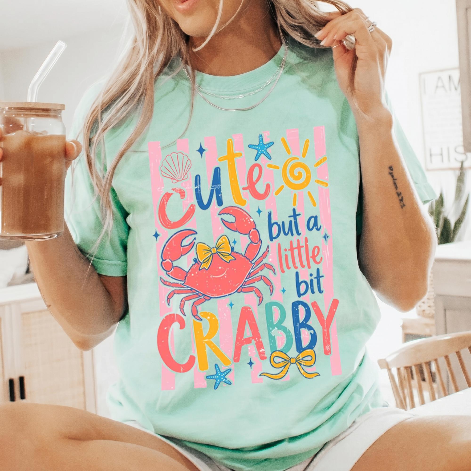 Cute But A Little Bit Crabby Graphic T-Shirt For Women Coastal Preppy Coquette Summer Beach Vacation Retro Aesthetic Light Butter Yellow Cotton Blend Casual Cute Crab Summer Shirt Fun Ocean Animal Vacation Tops Tee Womenswear Apparel 4