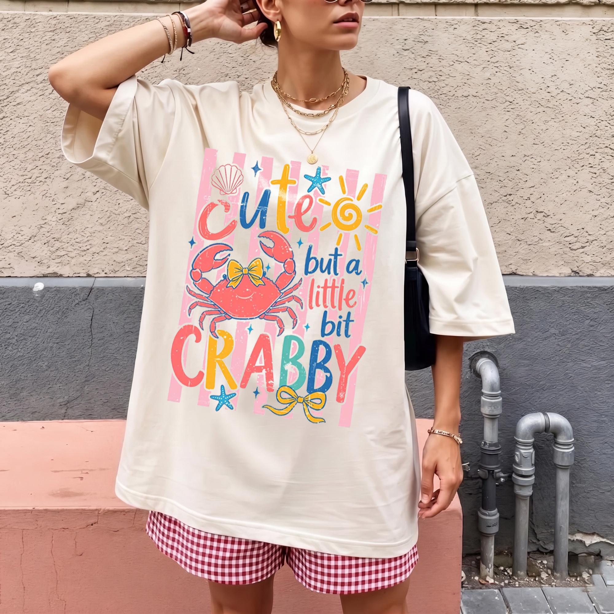 Cute But A Little Bit Crabby Graphic T-Shirt For Women Coastal Preppy Coquette Summer Beach Vacation Retro Aesthetic Light Butter Yellow Cotton Blend Casual Cute Crab Summer Shirt Fun Ocean Animal Vacation Tops Tee Womenswear Apparel 3