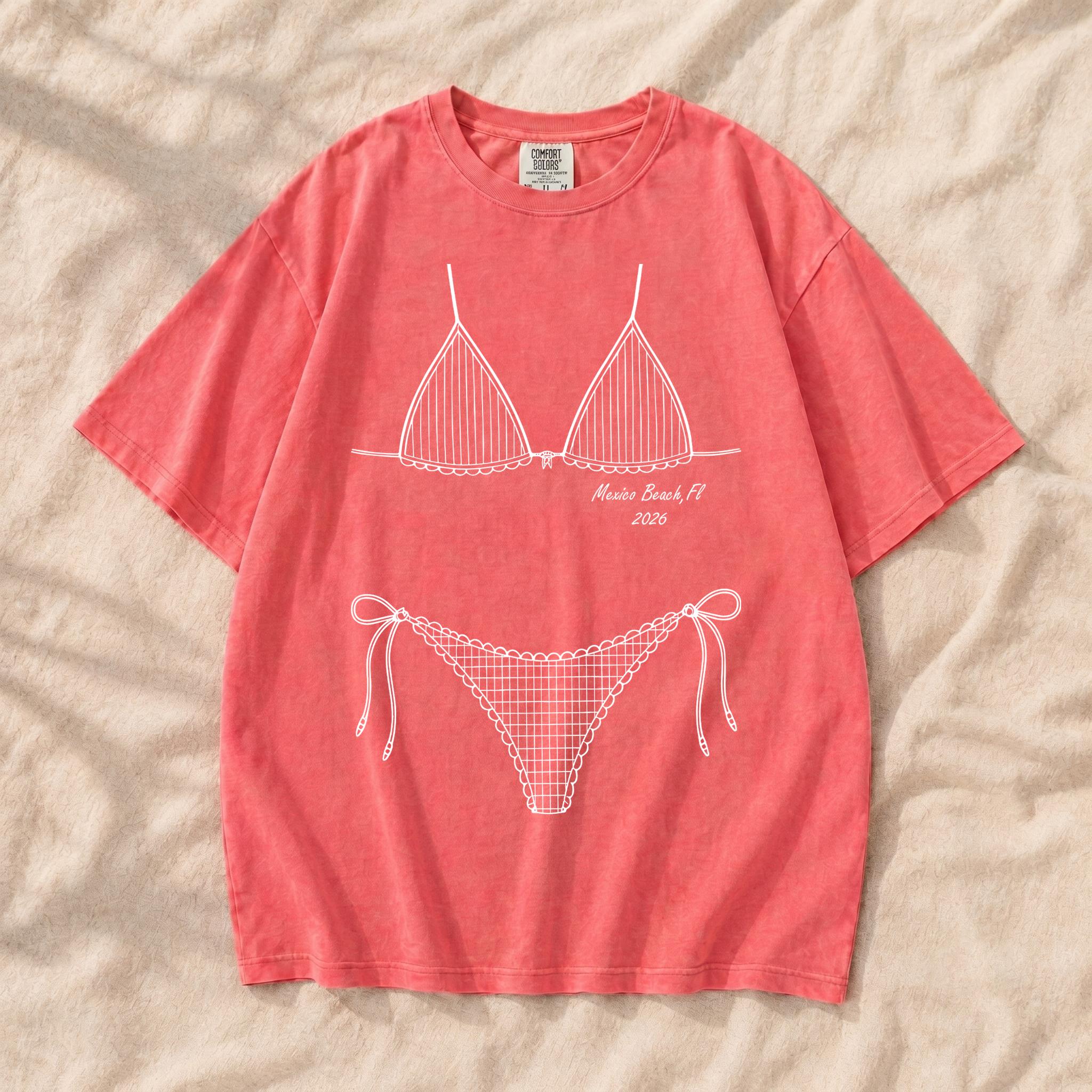 Custom Bikini Body Illusion Graphic Oversized T-Shirt Beach Cover Up For Women Girls Trip Preppy Bachelorette Aesthetic Pink Cotton Blend Matching Tees Summer Vacation Swimwear Print Mexico Beach 2026 (Pink Mrs Bride) 4