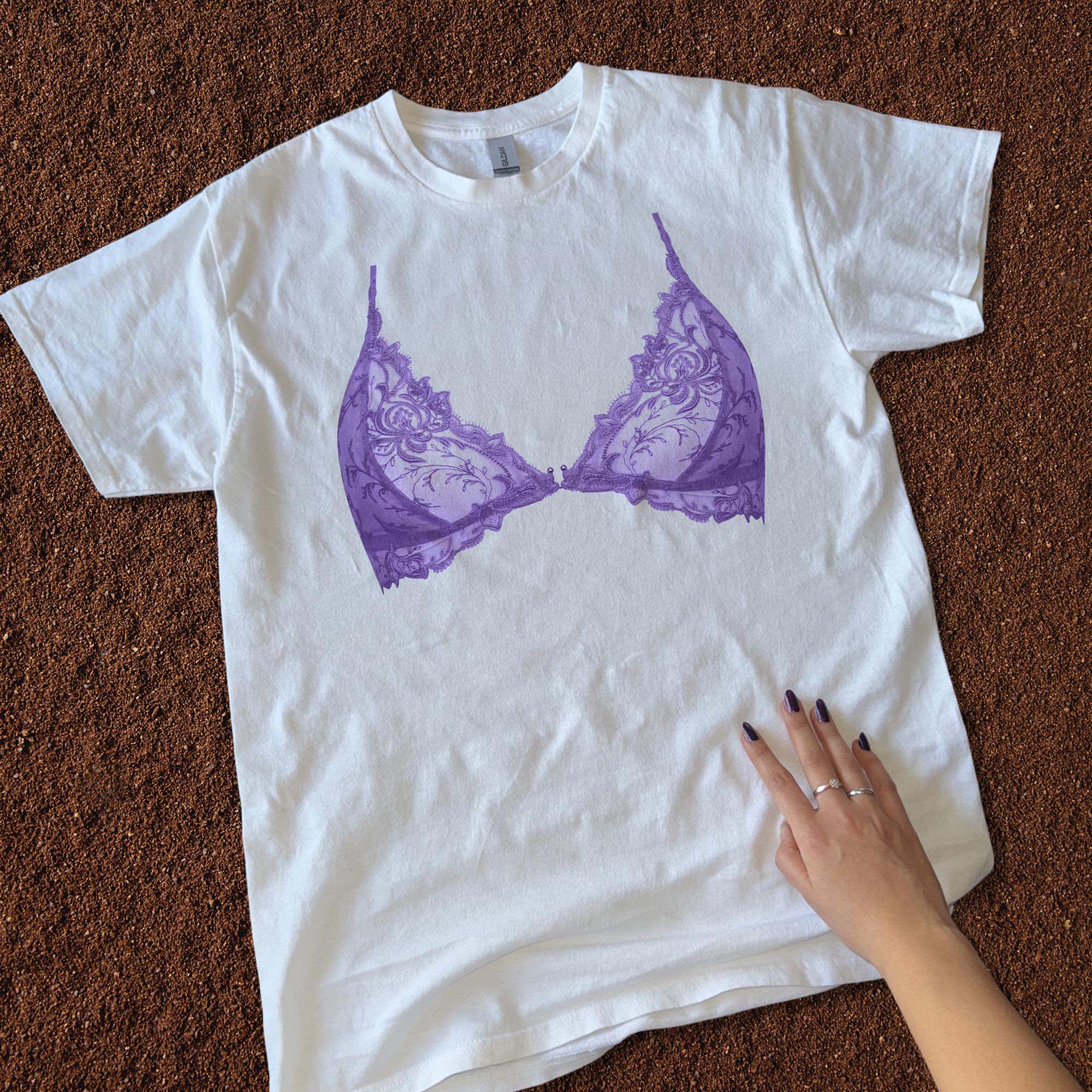 Funny Pink Bralette Graphic T-Shirt Women's Y2K Coquette Aesthetic White Cotton Tee Lingerie Print Shirt For Bride Bridesmaids Bachelorette Party Custom Colorable Bach Party Top Summer Casual Basic T-Shirt Everyday Wear 4