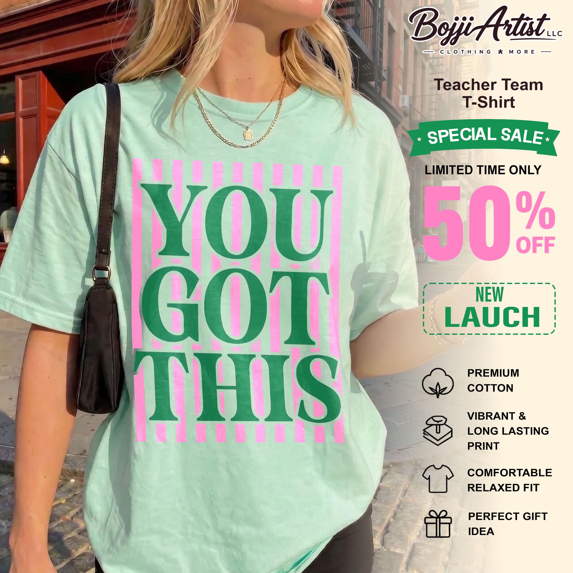 Women's Premium Cotton Ribbed Vintage Shortsleeve Apparel - "You Got This" Motivational Quote, Preppy Green, Relaxed Fit, Kangaroo Pocket Fabric, Matching Wrap Piece, Perfect Teacher Gift 3