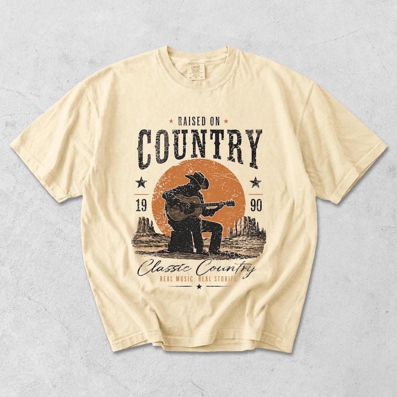 Raised On Country Graphic T-Shirt Men's Unisex Vintage Western Aesthetic Classic Country Music Retro Cowboy Grunge Cream Soft Cotton Top Viral TikTok Fashion Shirt Skin-Friendly Comfortable Casual Wear Outfit 4