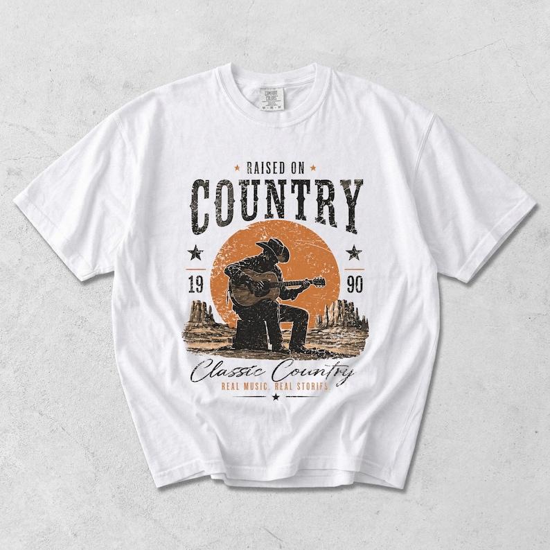 Raised On Country Graphic T-Shirt Men's Unisex Vintage Western Aesthetic Classic Country Music Retro Cowboy Grunge Cream Soft Cotton Top Viral TikTok Fashion Shirt Skin-Friendly Comfortable Casual Wear Outfit 2