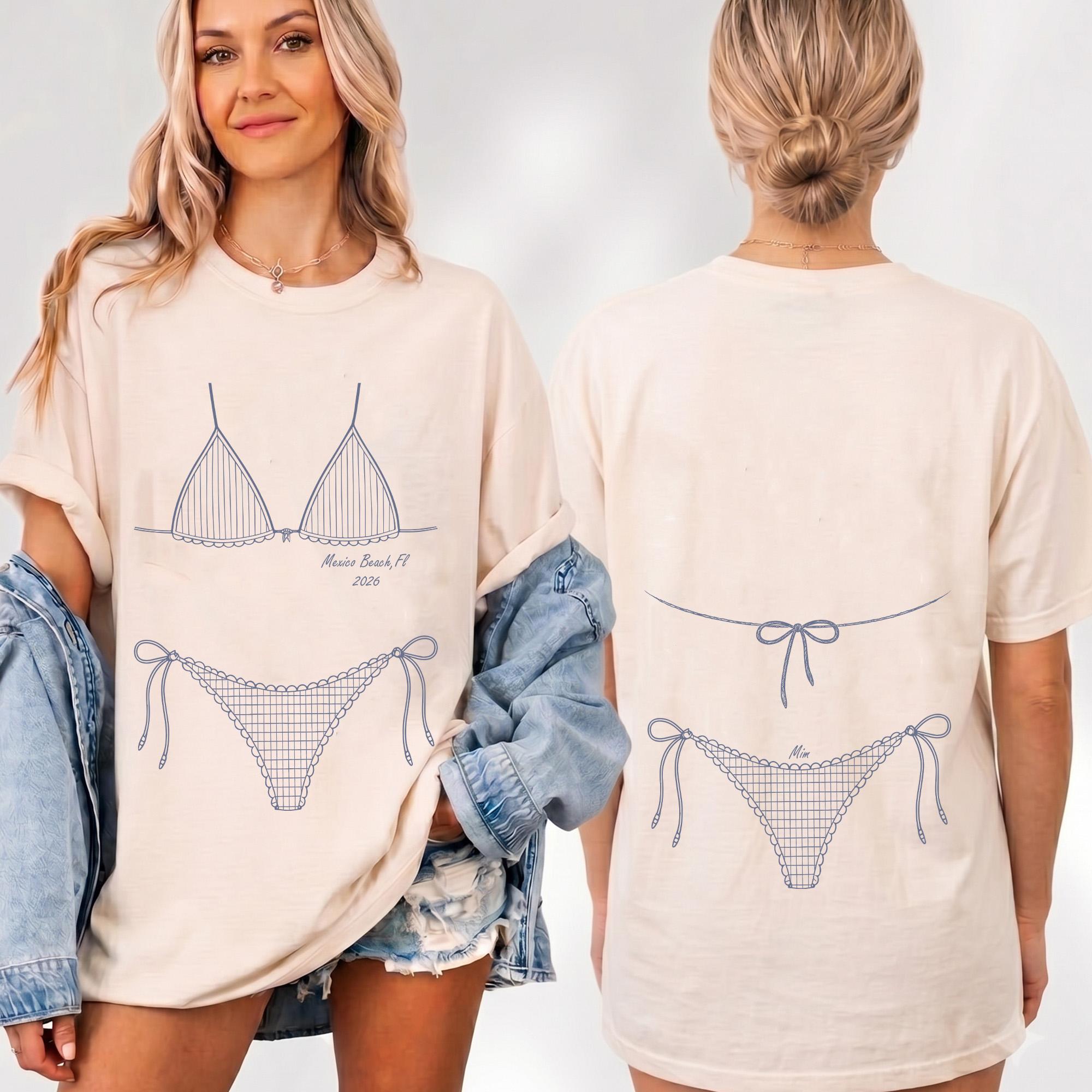 Custom Line Art Bikini Body Graphic Oversized T-Shirt Cover Up for Women Preppy Coquette Beach Vacation Bachelorette Party White Cotton Pink Graphic Crew Neck Short Sleeve Graphic T Shirts Mrs Bride Bridesmaids Apparel