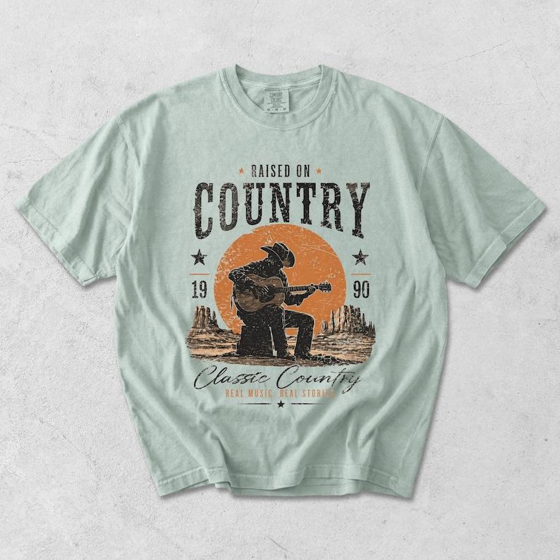 Raised On Country Graphic T-Shirt Men's Unisex Vintage Western Aesthetic Classic Country Music Retro Cowboy Grunge Cream Soft Cotton Top Viral TikTok Fashion Shirt Skin-Friendly Comfortable Casual Wear Outfit 3