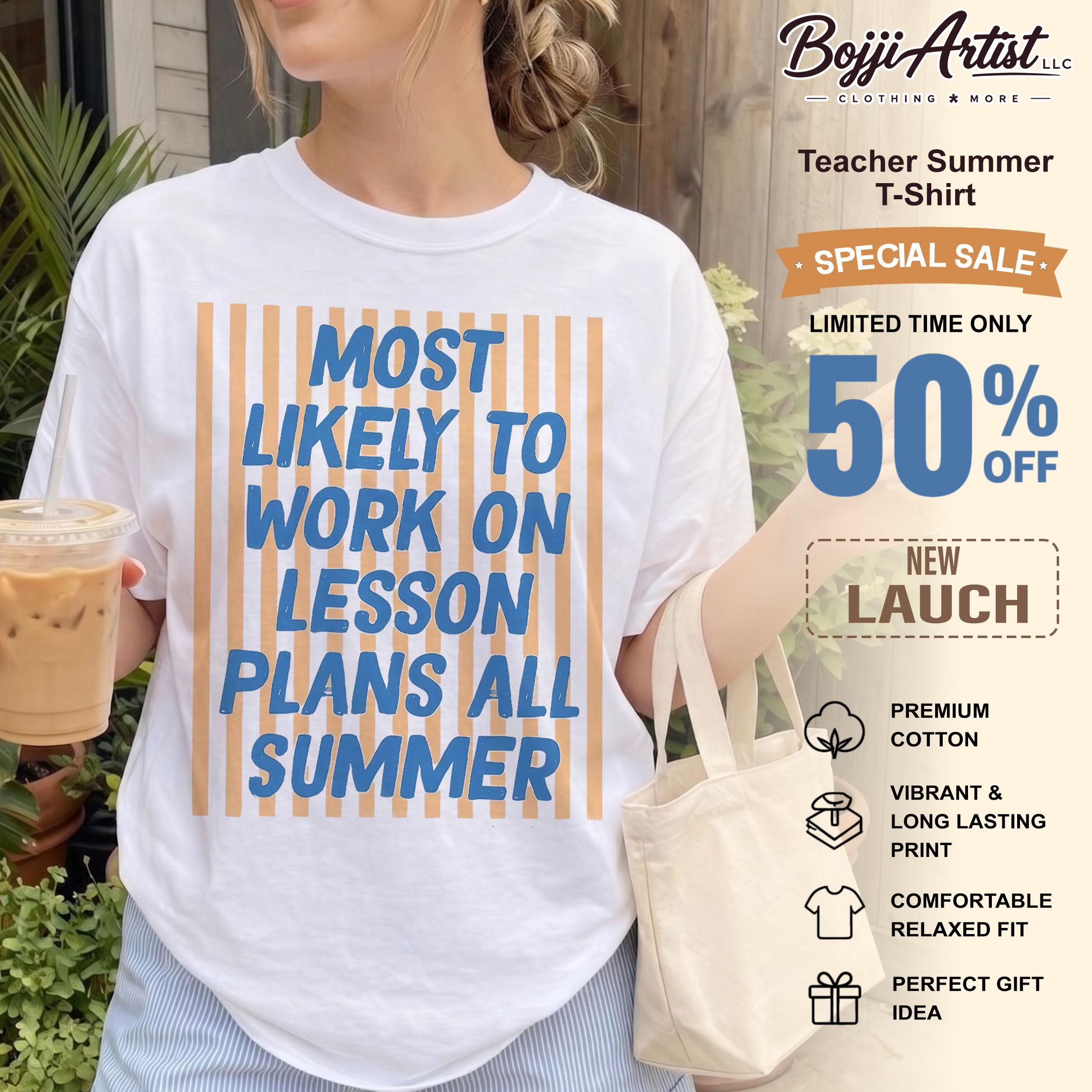 Most Likely To Be At The Pool All Summer Teacher Stripes T-Shirt For Women Casual Preppy Summer Aesthetic Premium Cotton Back To School Apparel Educator Gift Funny Graphic Tee Top Comfortable Relaxed Fit For Everyday Wear 3