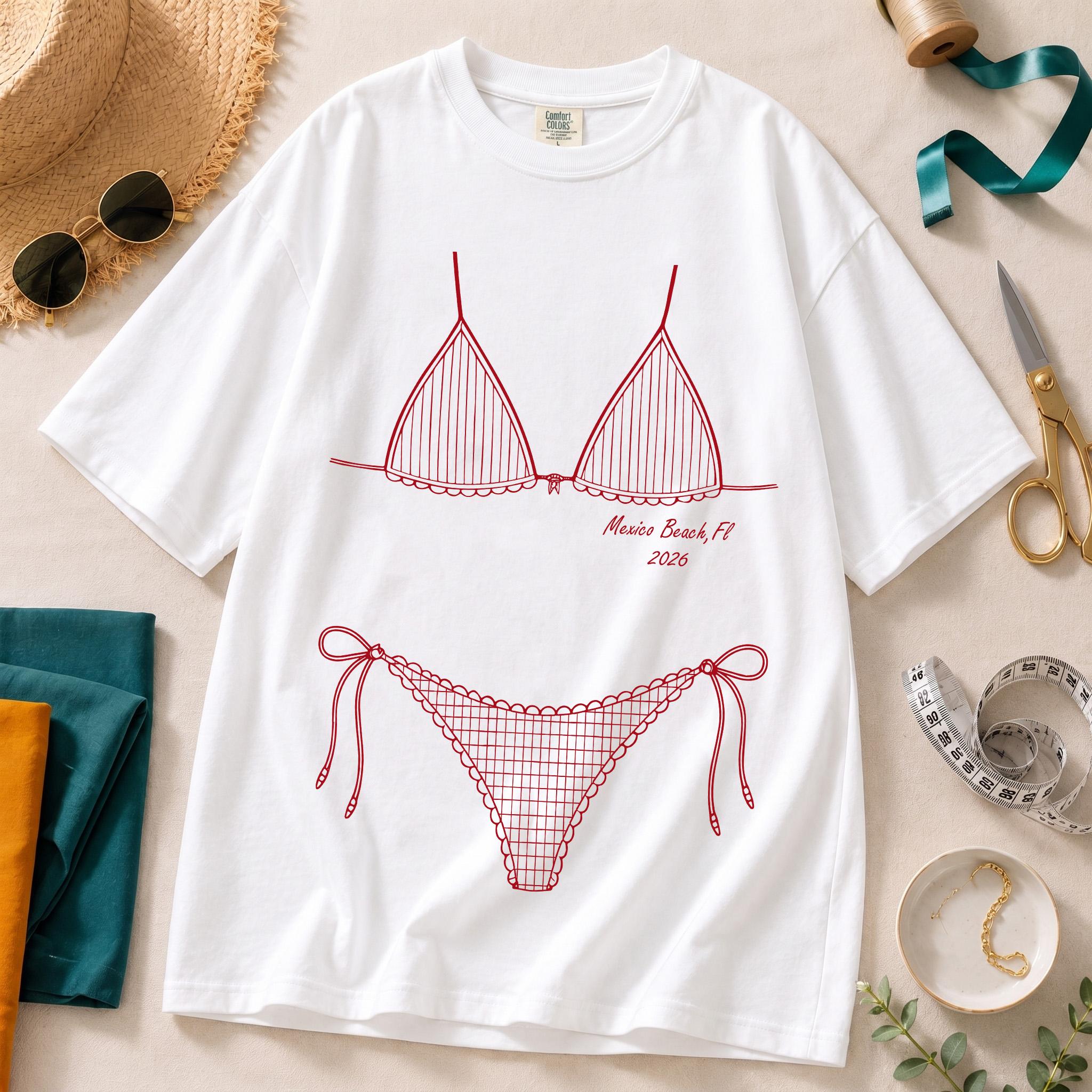 Custom Line Art Bikini Body Graphic Oversized T-Shirt Cover Up for Women Preppy Coquette Beach Vacation Bachelorette Party White Cotton Pink Graphic Crew Neck Short Sleeve Graphic T Shirts Mrs Bride Bridesmaids Apparel 3