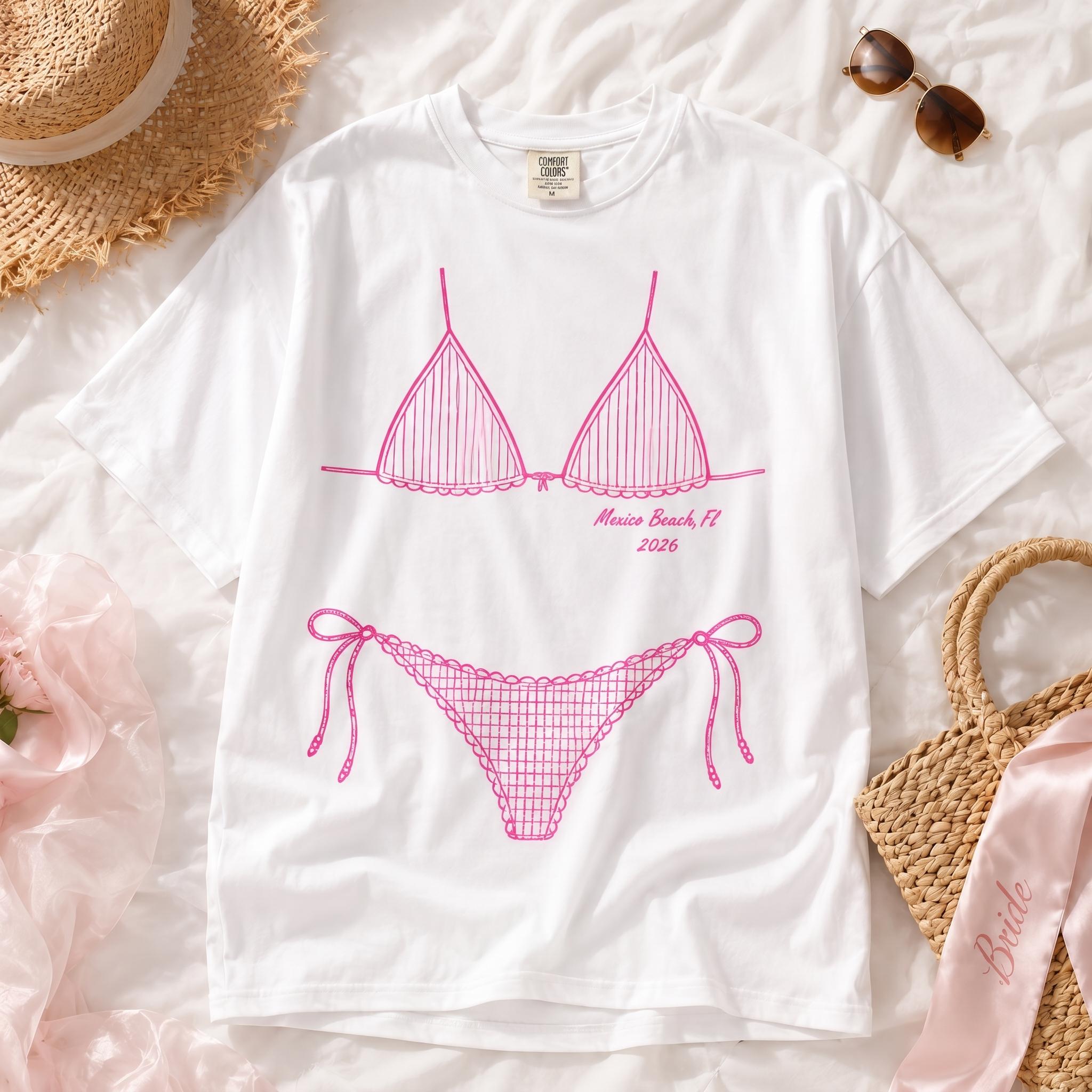 Custom Line Art Bikini Body Graphic Oversized T-Shirt Cover Up for Women Preppy Coquette Beach Vacation Bachelorette Party White Cotton Pink Graphic Crew Neck Short Sleeve Graphic T Shirts Mrs Bride Bridesmaids Apparel 2