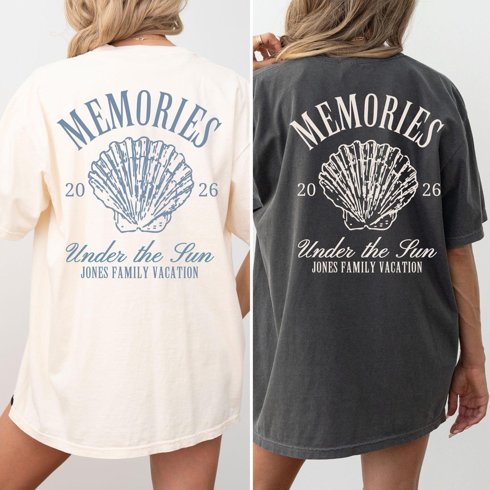 Women's Custom Personalized Family Matching Coastal Retro Beach Graphic Tee - Charcoal Grey Cotton Fabric, Ribbed, Casual, Streetwear, Vintage Summer Vacation Apparel Top 4