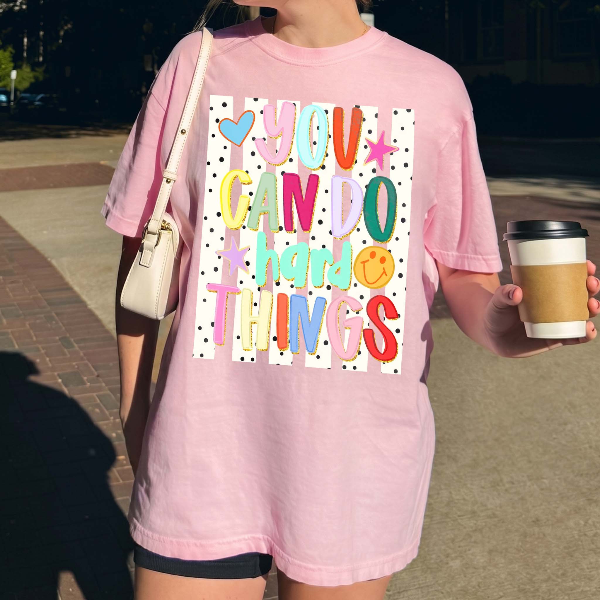 BojjiArtist You Can Do Hard Things T-Shirt, Positive Mental Health Awareness Tee, Minimalist Education Graphic Shirt, Cute Hand Drawn Aesthetic Teacher Gift, Inspirational Classroom Outfit 4