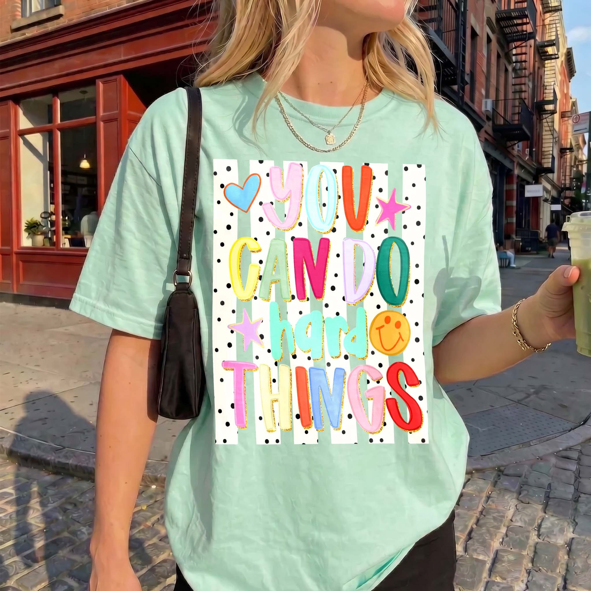 BojjiArtist You Can Do Hard Things T-Shirt, Positive Mental Health Awareness Tee, Minimalist Education Graphic Shirt, Cute Hand Drawn Aesthetic Teacher Gift, Inspirational Classroom Outfit 2