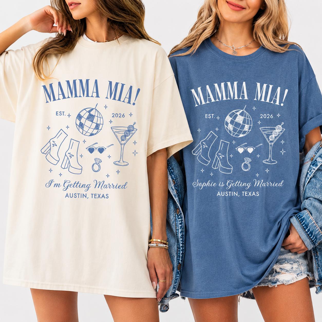 Personalized I'm Getting Married, Bridesmaids Mamma Mia Bachelorette T-Shirts Dancing Queen Disco Bach Party Custom Location Custom Bride To Be Matching Party Group Merch 4
