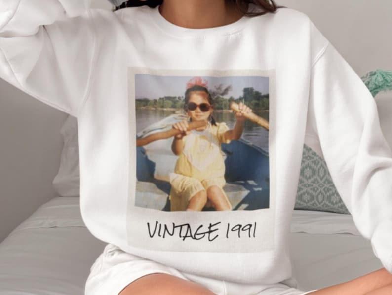 Personalized Custom Photo Sweatshirt, Polaroid Style Design, Custom Year Crewneck, Retro Vintage Aesthetic, Unique Birthday Gift, Personalized Picture Top, Unisex 2
