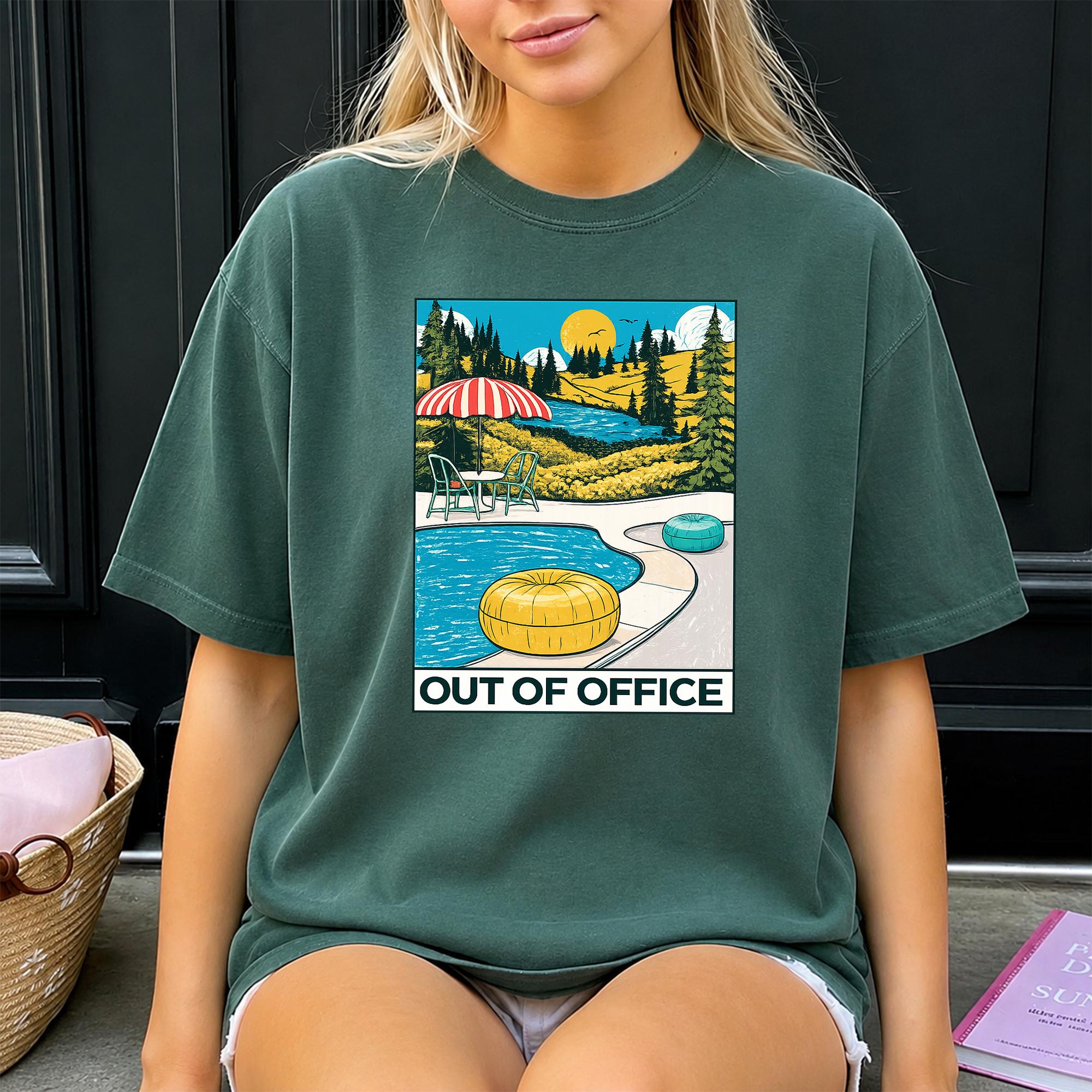 Women's Out of Office Vacation Graphic T-Shirt Crew Neck Lightweight Oversized Cotton Top, Retro Summer Aesthetic Vintage Travel Vibe, Preppy White Viral TikTok Fashion Streetwear Casual Daily Outfit Essential Tee for Women 3