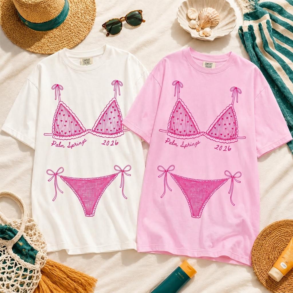 Custom Name Oversized T-Shirt For Women Bachelorette Party Beach Cover Up Preppy Coquette Red Bikini Graphic Tee White Cotton Funny Girls Trip Vacation Top Summer Bride Bridesmaid Trendy Novelty Custom Apparel Graphic Top 4