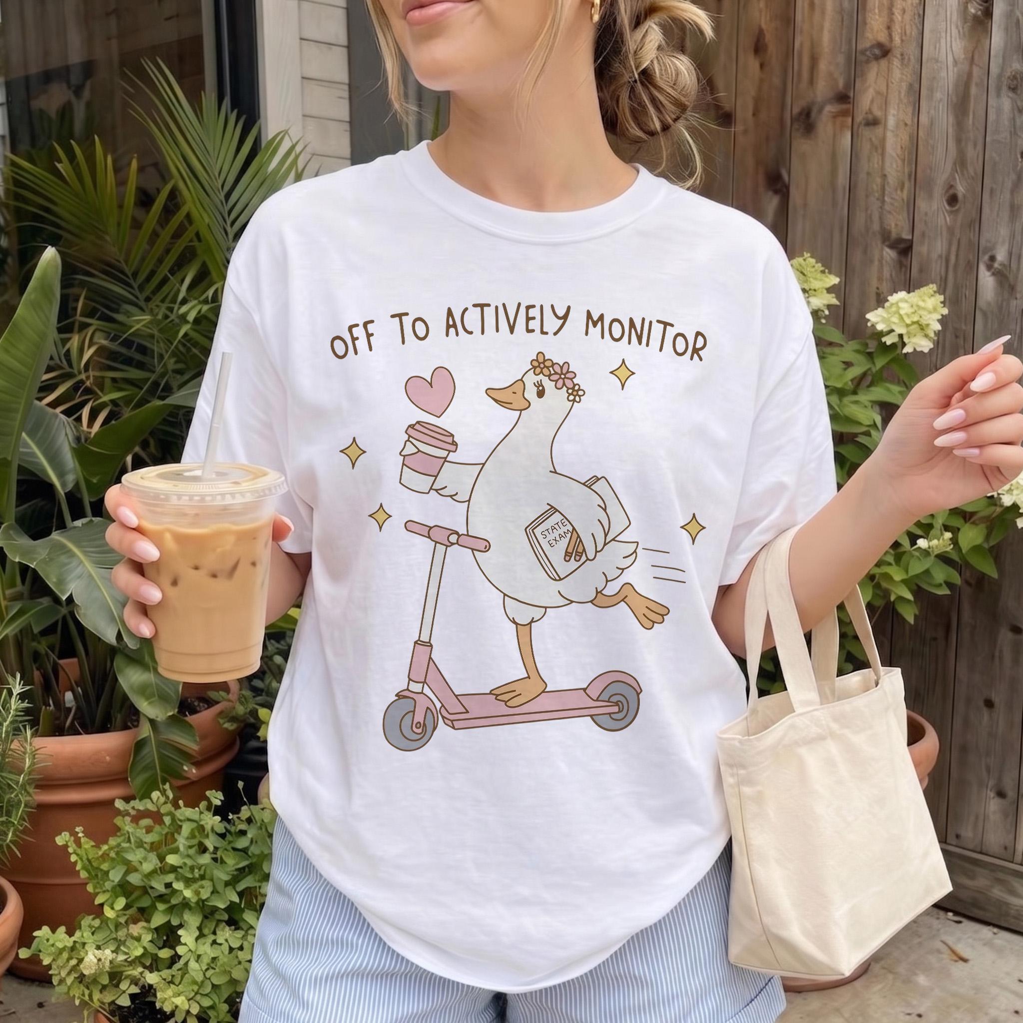 Women's Oversized Duck Graphic T-Shirt - Mint Green Cotton Blend Streetwear, Ribbed Fabric, Kangaroo Pocket, Matching Preppy Coquette Cute Teacher Aesthetic Summer Casual Top for Educators (State Exam Proctor Apparel) 2