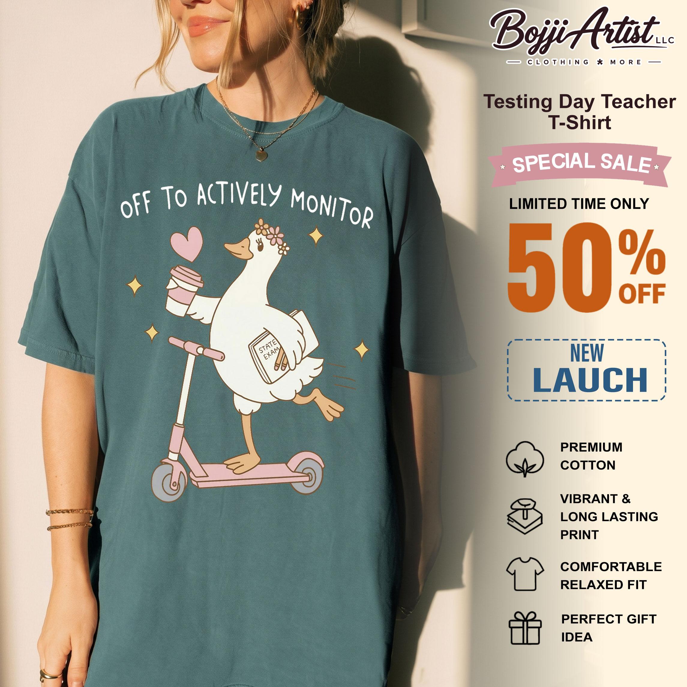Women's Oversized Duck Graphic T-Shirt - Mint Green Cotton Blend Streetwear, Ribbed Fabric, Kangaroo Pocket, Matching Preppy Coquette Cute Teacher Aesthetic Summer Casual Top for Educators (State Exam Proctor Apparel) 4