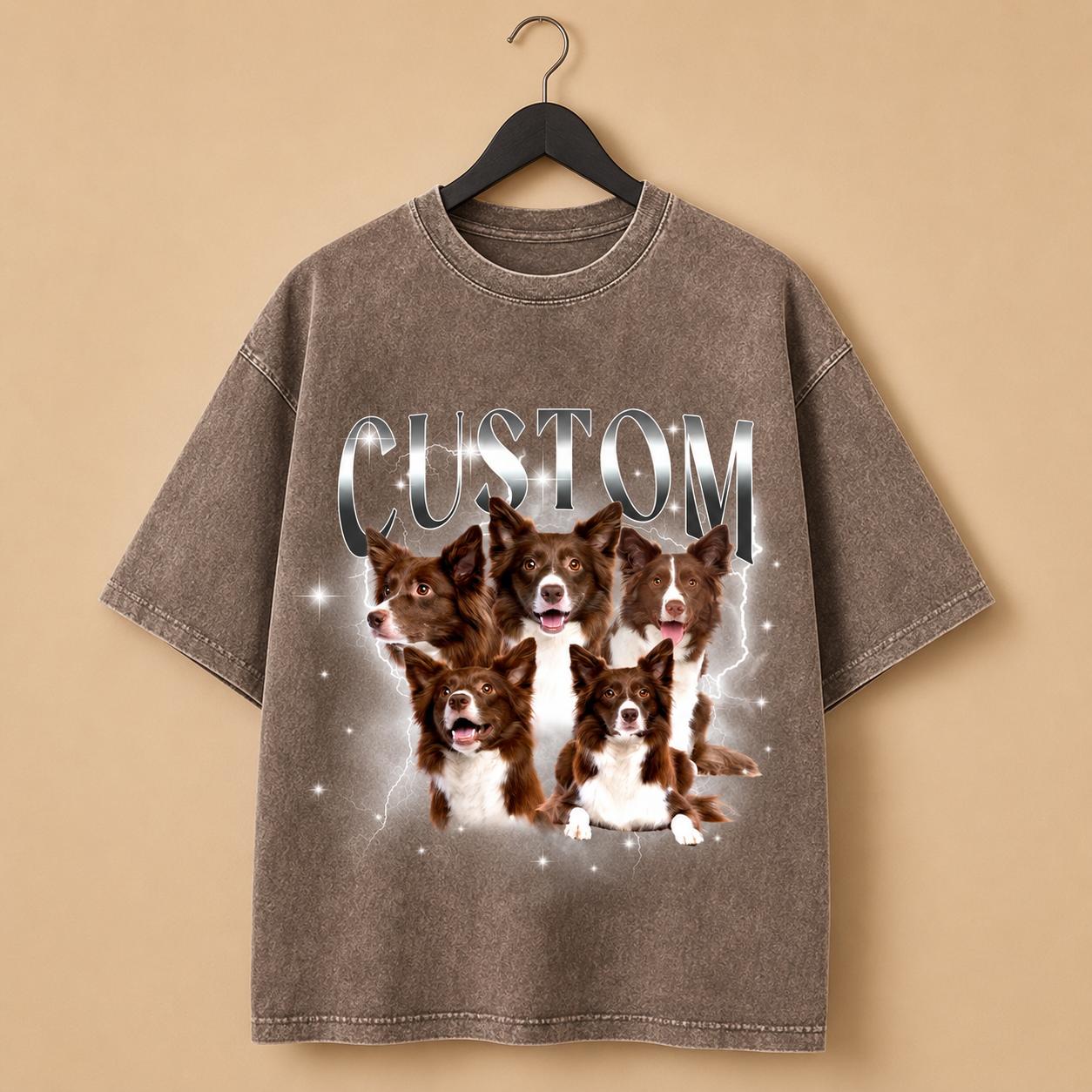 Custom Pet Shirt, Personalized 90s Bootleg Rap Tee, Custom Dog Photo Vintage Shirt, Retro Lightning Cat Graphic Tee, Y2K Streetwear Pet Top, Funny Dog Mom Gift, Fabric, Wrap 4