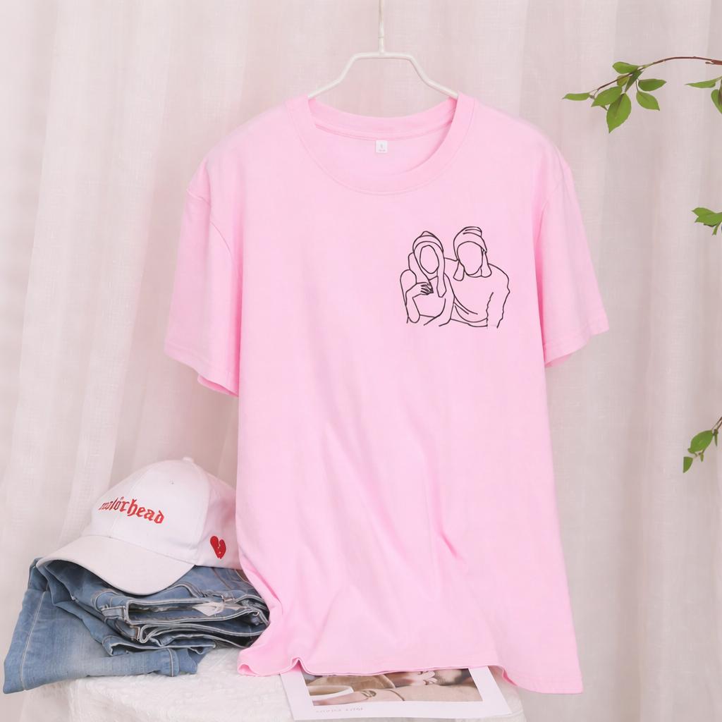 Custom Embroidered Line Art Portrait T-shirt, Personalized Photo To Minimalist Outline, Unique Gift For Anniversary Wedding, Hand Drawn Aesthetic Design, Unisex 4