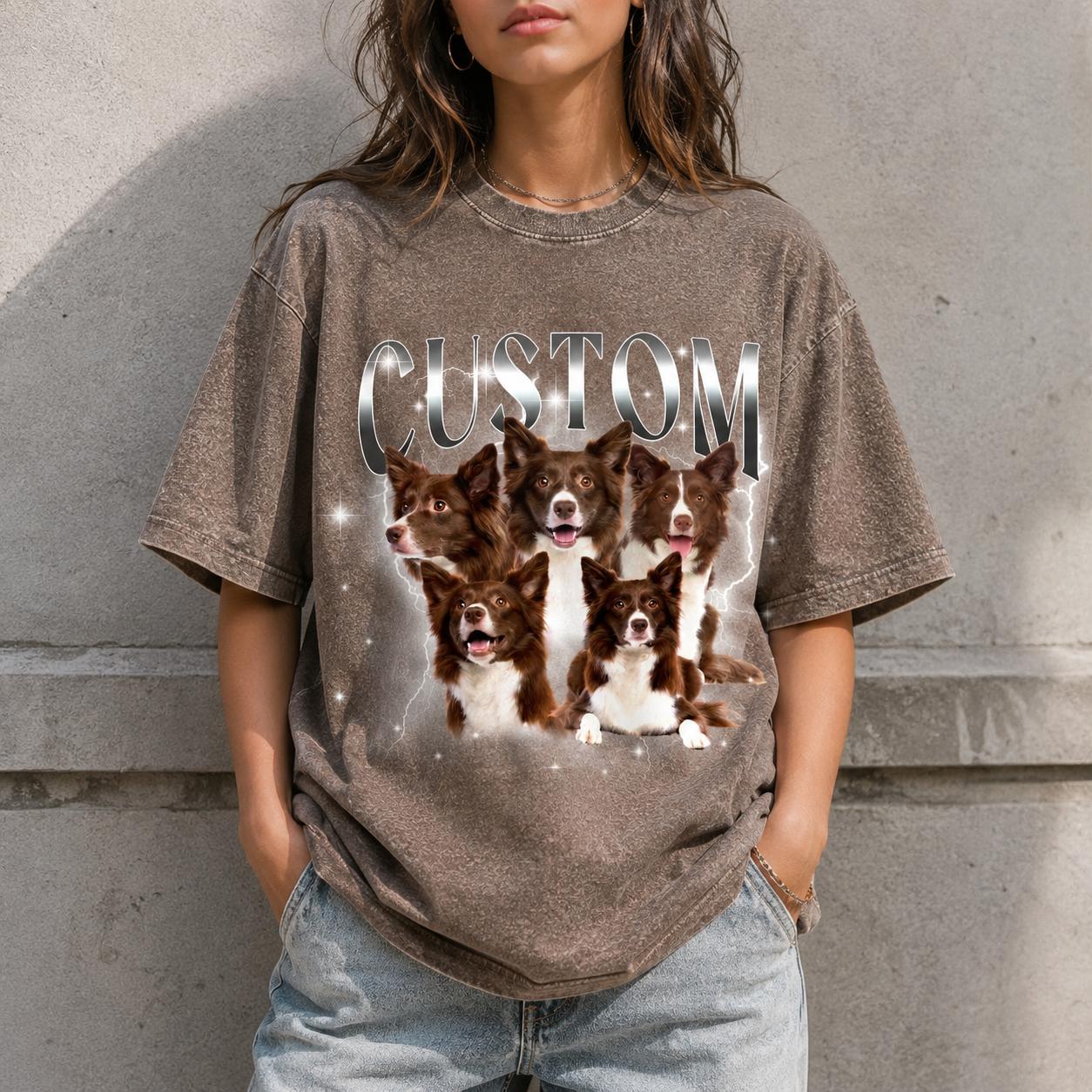 Custom Pet Shirt, Personalized 90s Bootleg Rap Tee, Custom Dog Photo Vintage Shirt, Retro Lightning Cat Graphic Tee, Y2K Streetwear Pet Top, Funny Dog Mom Gift, Fabric, Wrap 3