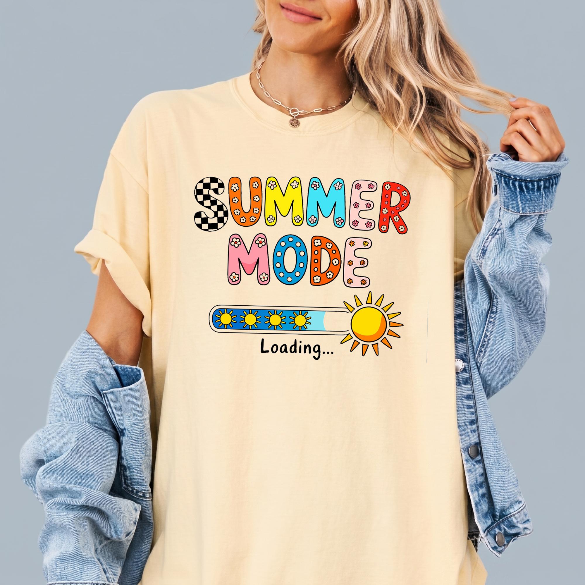 Summer Mode Loading Graphic Oversized T-Shirt For Women Retro Groovy Y2K Aesthetic Streetwear Outfits Pastel Yellow Lightweight Cotton Crew Neck Top Colorful Bubble Letters Print Cute Vacation 2