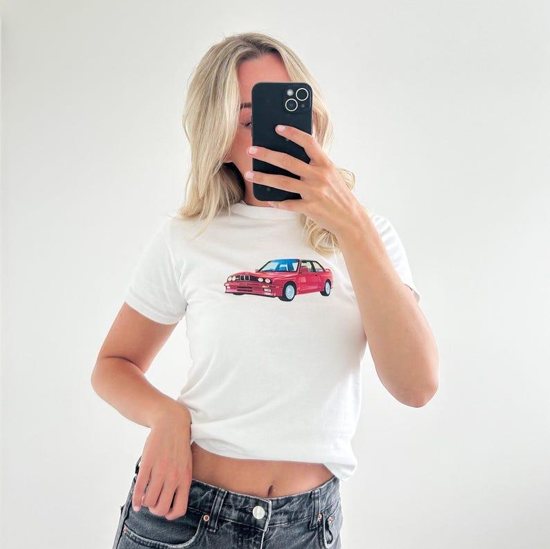 Custom Baby Tee Women, Y2K Aesthetic Crop Top, Personalized Photo Print, Gummy Bear Kiwi Retro Car Design, 90s Vintage T-shirt, Slim Fit Streetwear, Gift For Her 3