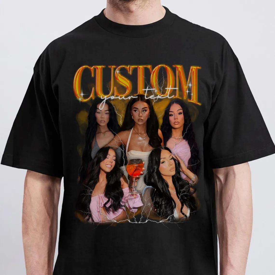 Women's Ribbed Breathable Short-Sleeve Oversized Relaxed Bootleg T-Shirt - Custom Vintage 90s Rap Streetwear, Personalized Photo Collage, Retro Graphic, Natural Kangaroo Fabric, Matching Wrap Design, Shirt With Girlfriend's Image, Summervibes Style 2