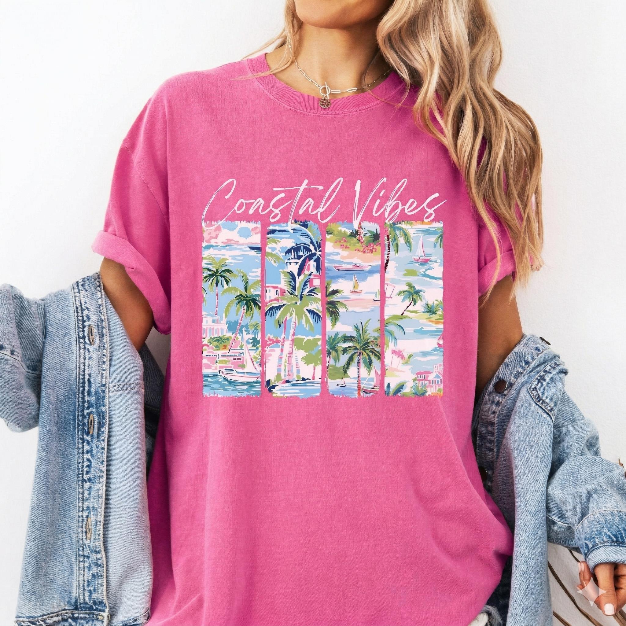 Coastal Vibes Tropical T-shirt, Summer Shirts for Women, Teen Summer Clothes, Vacation Outfit Graphic Tee, Girly Summer Tops, Beachwear Island Travel 2