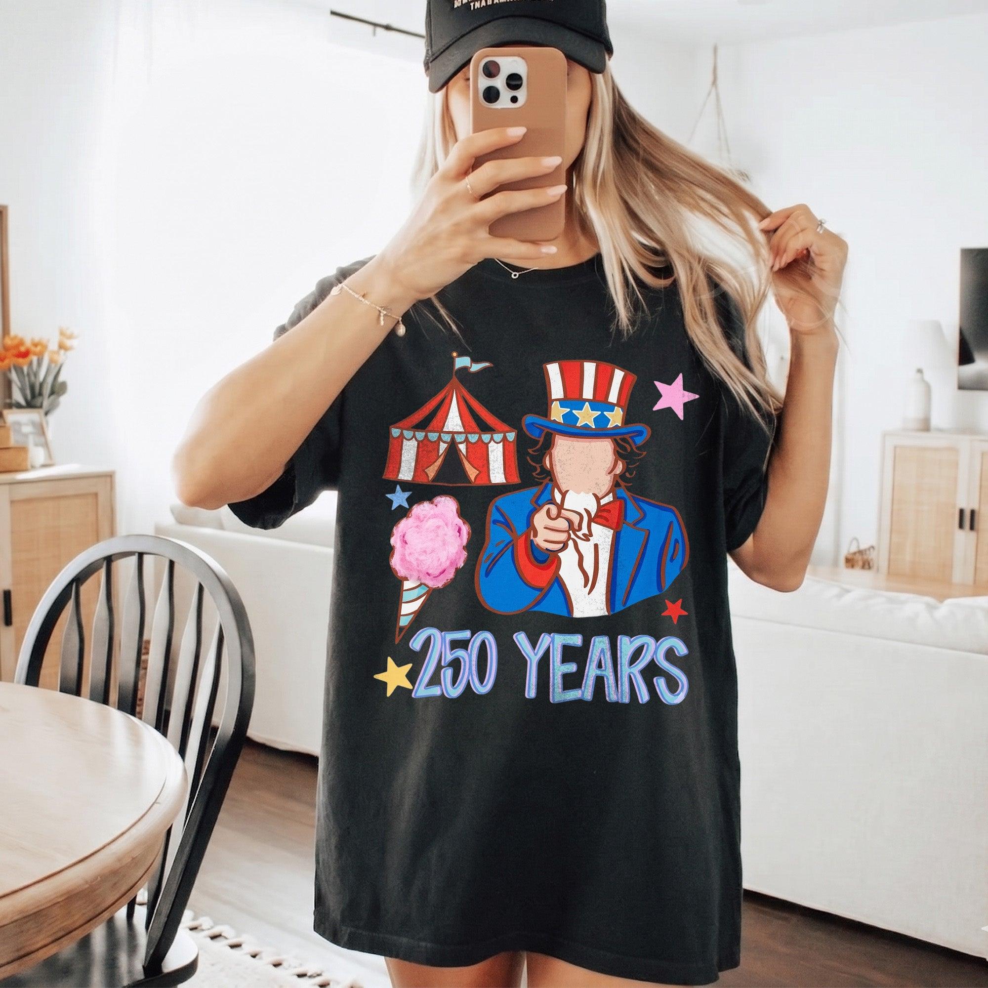 Vintage Uncle Sam Patriotic 4th of July Graphic T-Shirt America 250 Years Semiquincentennial Independence Day Oversized Tee Cute USA Flag Star Retro Graphic Pink Shirt Women Top 2