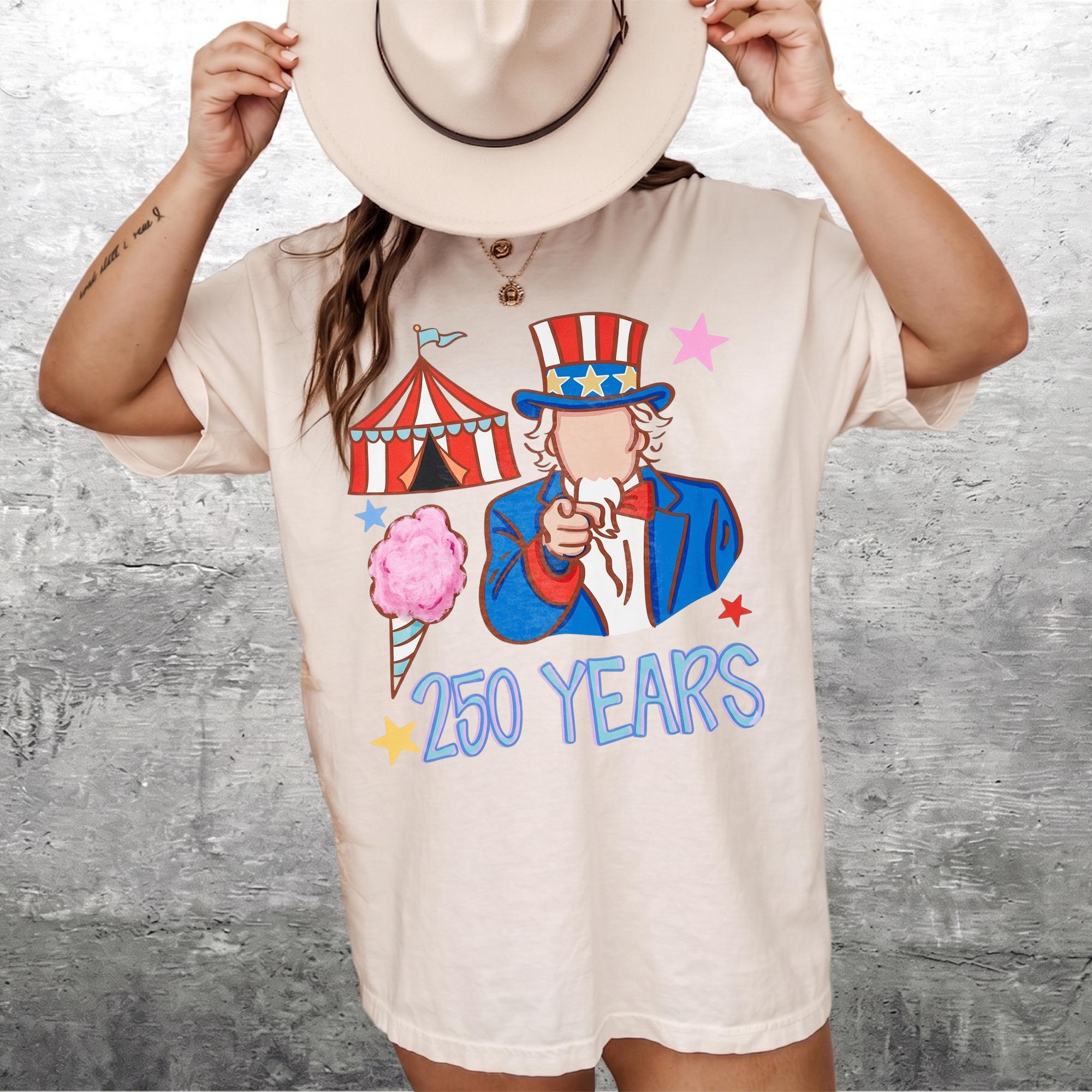 Vintage Uncle Sam Patriotic 4th of July Graphic T-Shirt America 250 Years Semiquincentennial Independence Day Oversized Tee Cute USA Flag Star Retro Graphic Pink Shirt Women Top 3