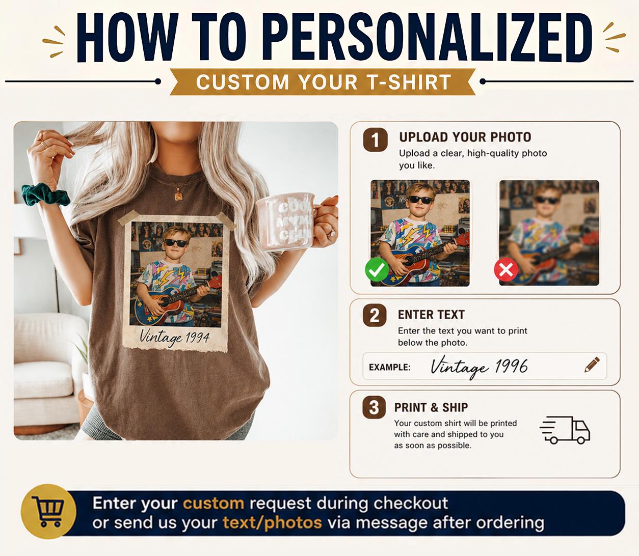 Custom Vintage Polaroid Photo Oversized T-Shirt Graphic Tee For Women Retro 90s Nostalgic Aesthetic Brown Cotton 30th Birthday Shirt With Year Birthday Gift Est Year Shirt Retro Custom Tee Photo Shirt Gift 4