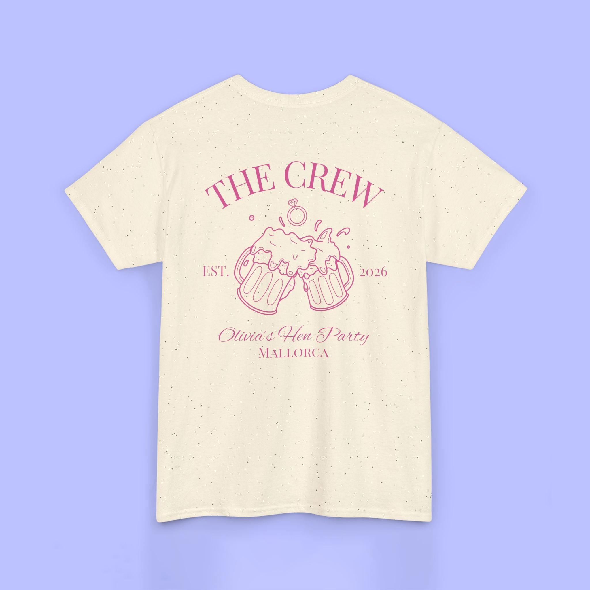 Preppy Old Money Bachelorette Party Crew Shirt Graphic T-Shirt For Women Coquette Aesthetic Cream Speckled Cotton Pink Backprint Beer Stein Engagement Ring Hen Party Crew Shirt Bridal Shower Destination Girls Trip Tee Tops 3
