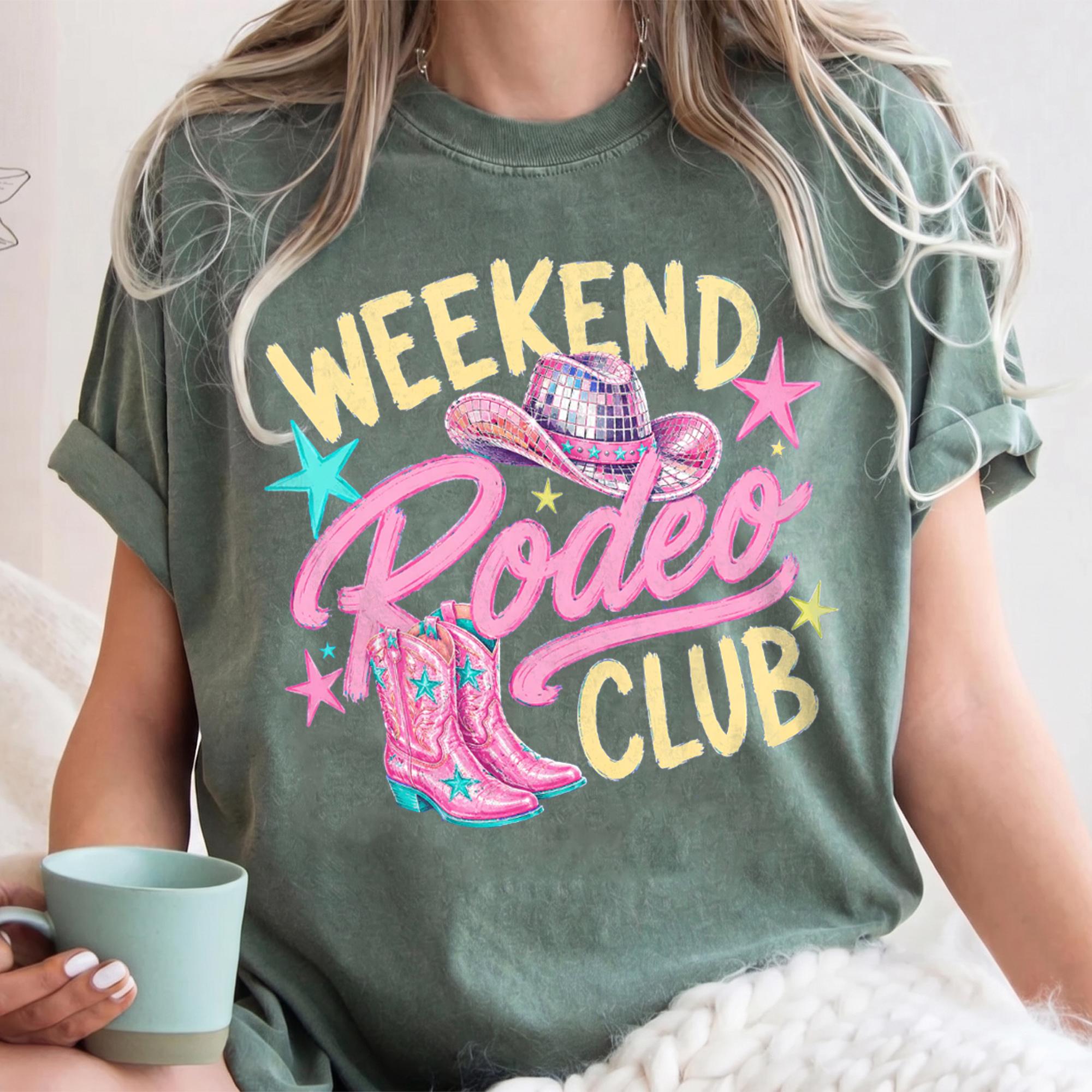 Weekend Rodeo Club Pink & Blue Graphic T-Shirt Women's Preppy Western Aesthetic Disco Cowgirl Black Cotton Oversized Tee Vintage Nashville Music Festival Outfit Top Country Concert Coquette Clothes 2