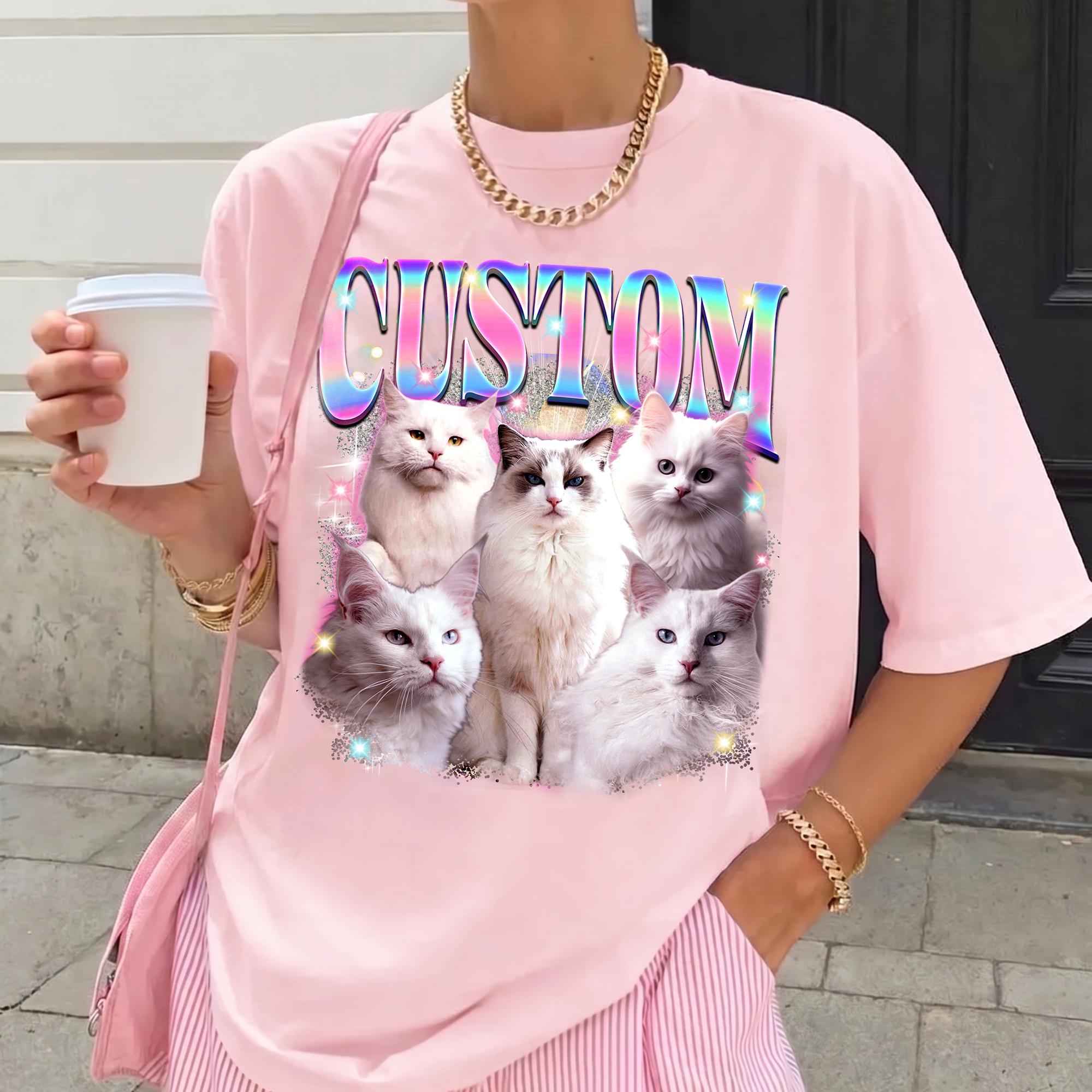 Personalized Pet Portrait Bootleg Rap Graphic T-Shirt Custom 90s Vintage Retro Y2K Streetwear Aesthetic Charcoal Grey Cotton Faded Black Wash Tee Bootleg Cat Meme Shirt Personalized Animal Lover Gift Apparel 4