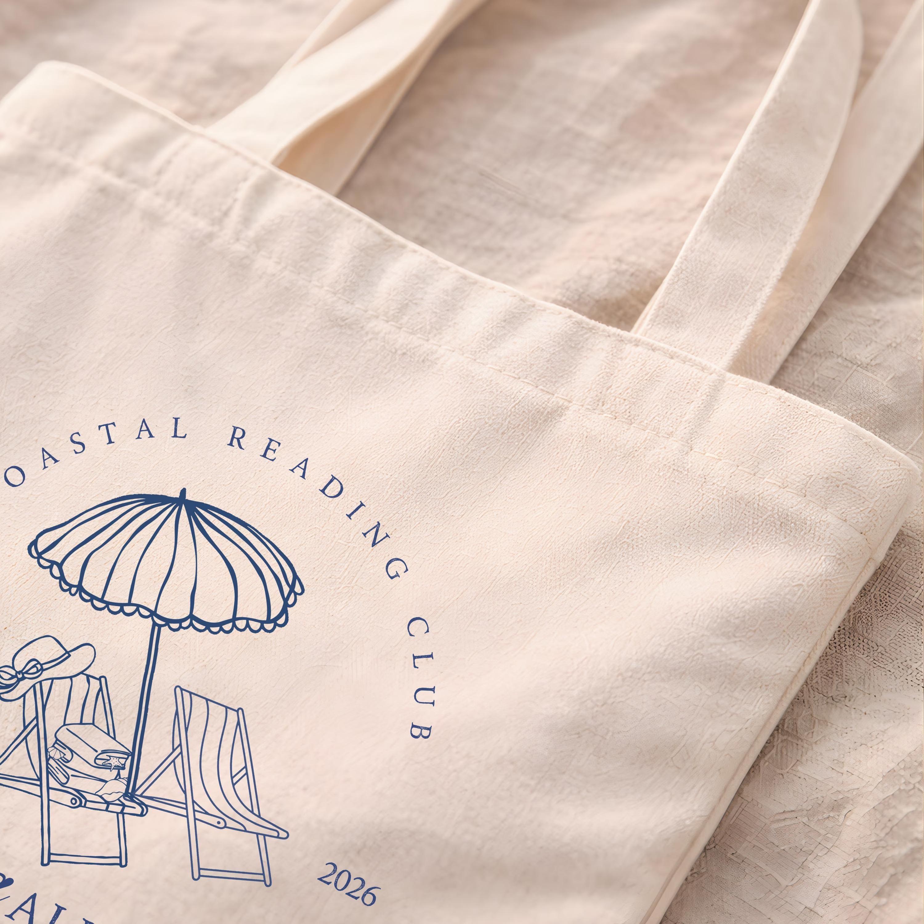 Coastal Reading Club Beach Tote Bag Canvas Book Bag For Women And Book Lovers Preppy Minimalist Natural Canvas Summer Vacation Travel Essentials Holiday Beach Tote Bookish Gift For Readers BookTok Aesthetic Merch 2