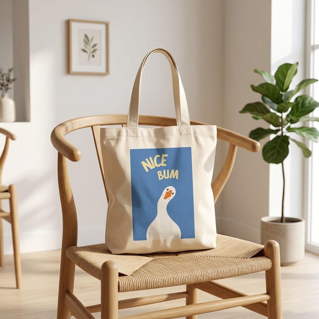 Funny Nice Bum Goose Canvas Tote Bag for Women and Teens Quirky Y2K Aesthetic Indie Natural Beige Cotton Reusable Eco-Friendly Grocery Shoulder Bag Casual Everyday Shopping Cute Animal Print Viral TikTok Fashion 3