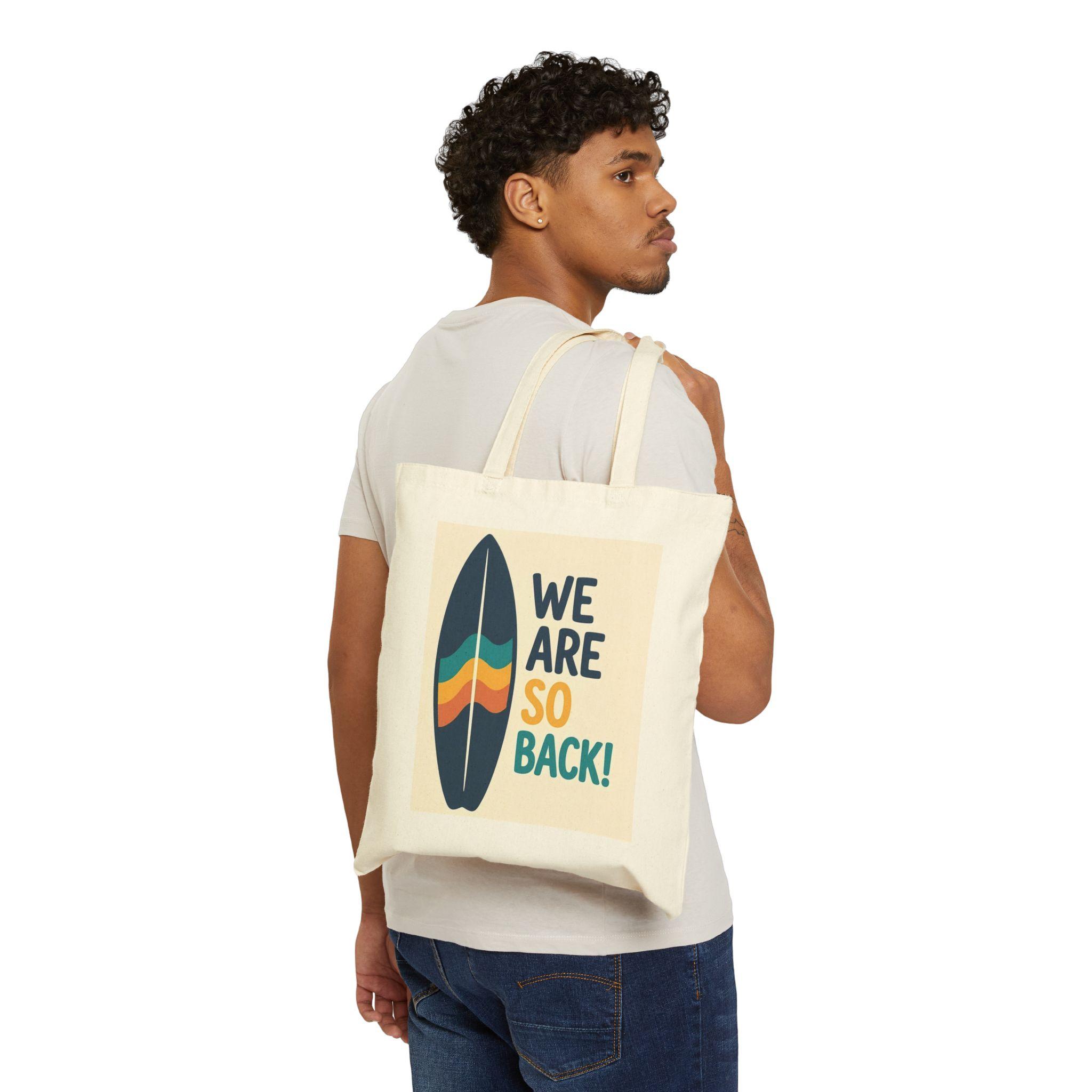 We Are So Back Canvas Tote Bag Retro Surfboard Summer Graphic Carryall Coastal Aesthetic Beach Bag for Vacation Eco-Friendly Surfing Lover Gift 4