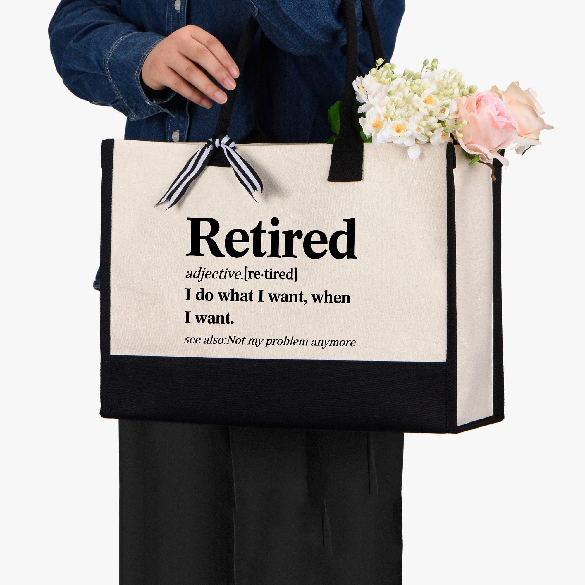 Funny Retirement Definition Dictionary Quote Cornered Tote Bag Cute Gift Bag for Women Coworker Leaving Job Minimalist Aesthetic Natural Canvas Happy Retired Life 2025 2026 Party 3