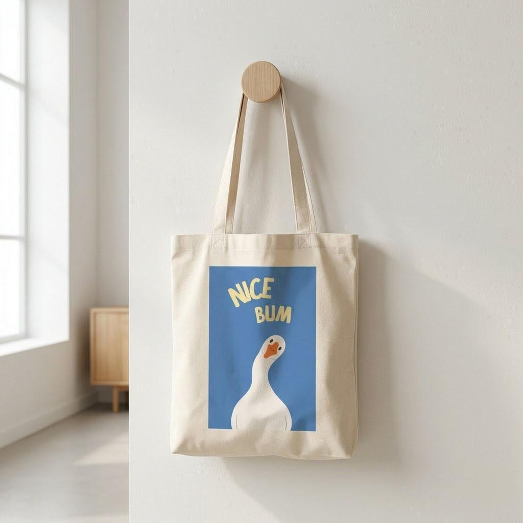 Funny Nice Bum Goose Canvas Tote Bag for Women and Teens Quirky Y2K Aesthetic Indie Natural Beige Cotton Reusable Eco-Friendly Grocery Shoulder Bag Casual Everyday Shopping Cute Animal Print Viral TikTok Fashion 4